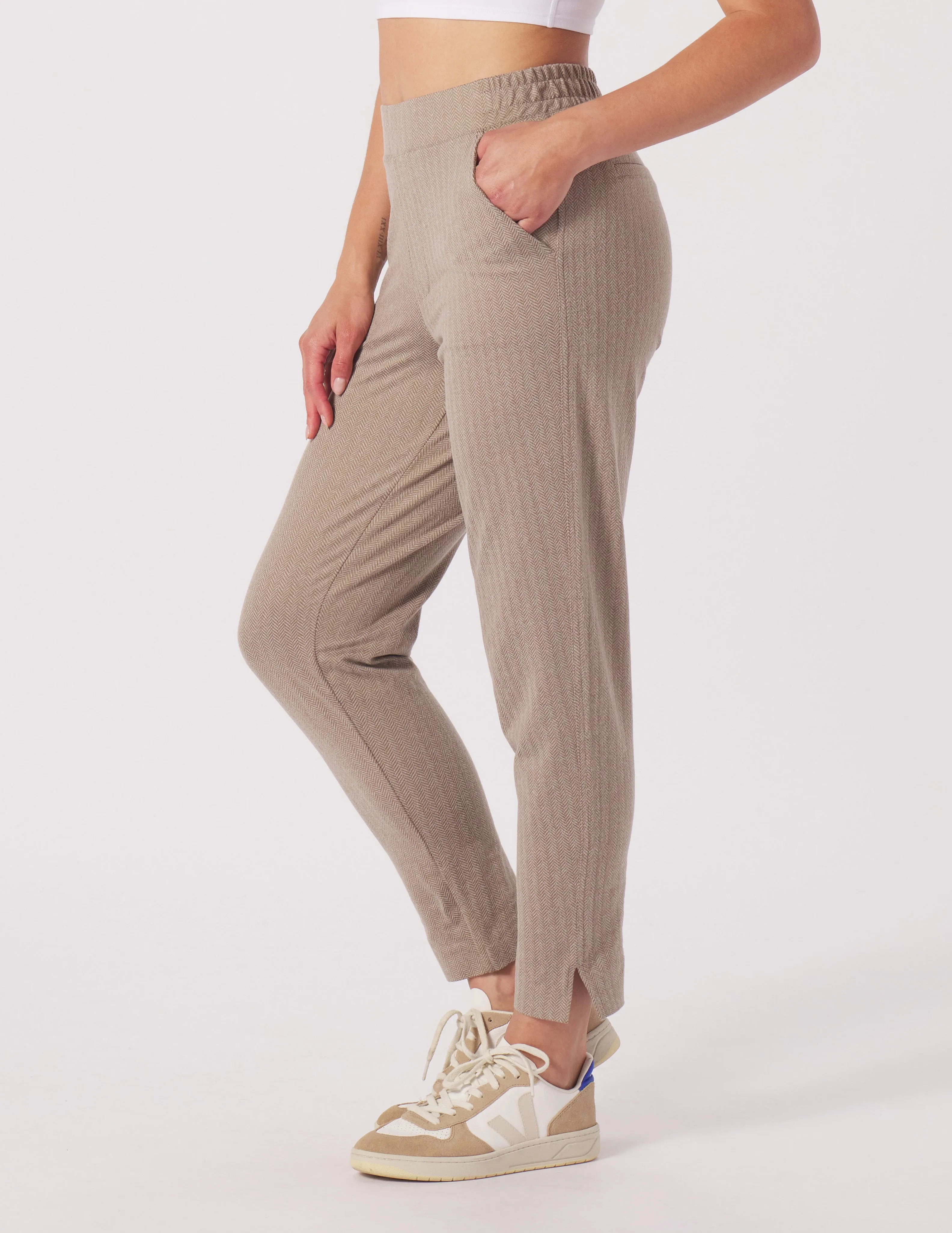 On The Go Ankle Pant: Mocha Herringbone