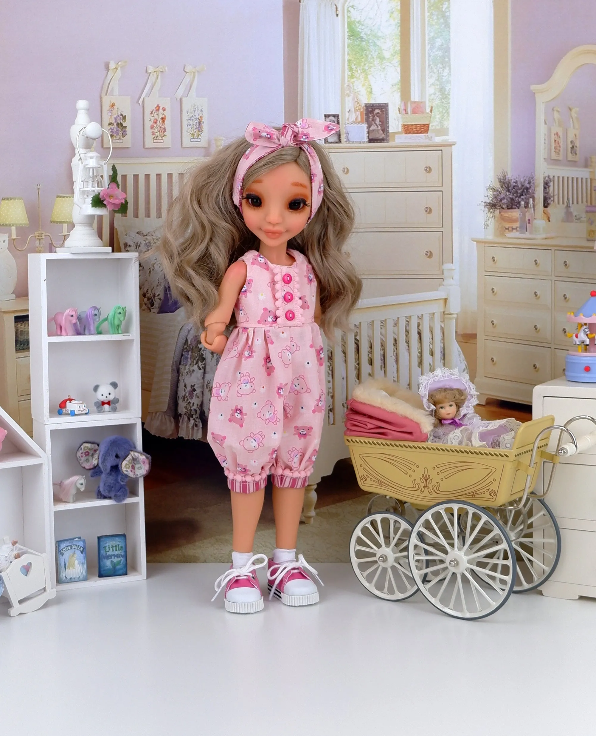 Pink Teddy - romper with tennis shoes for Ava BJD doll