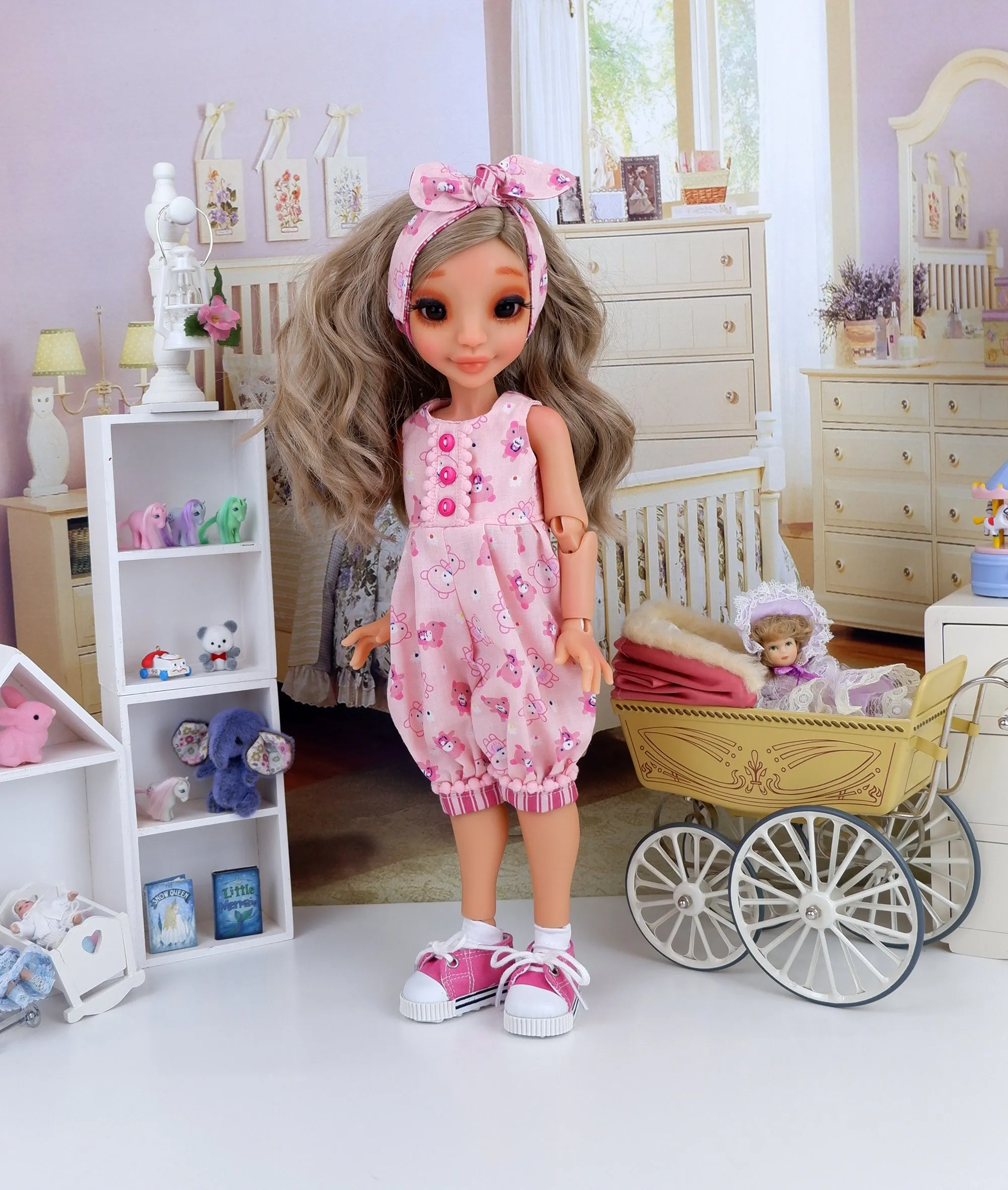Pink Teddy - romper with tennis shoes for Ava BJD doll