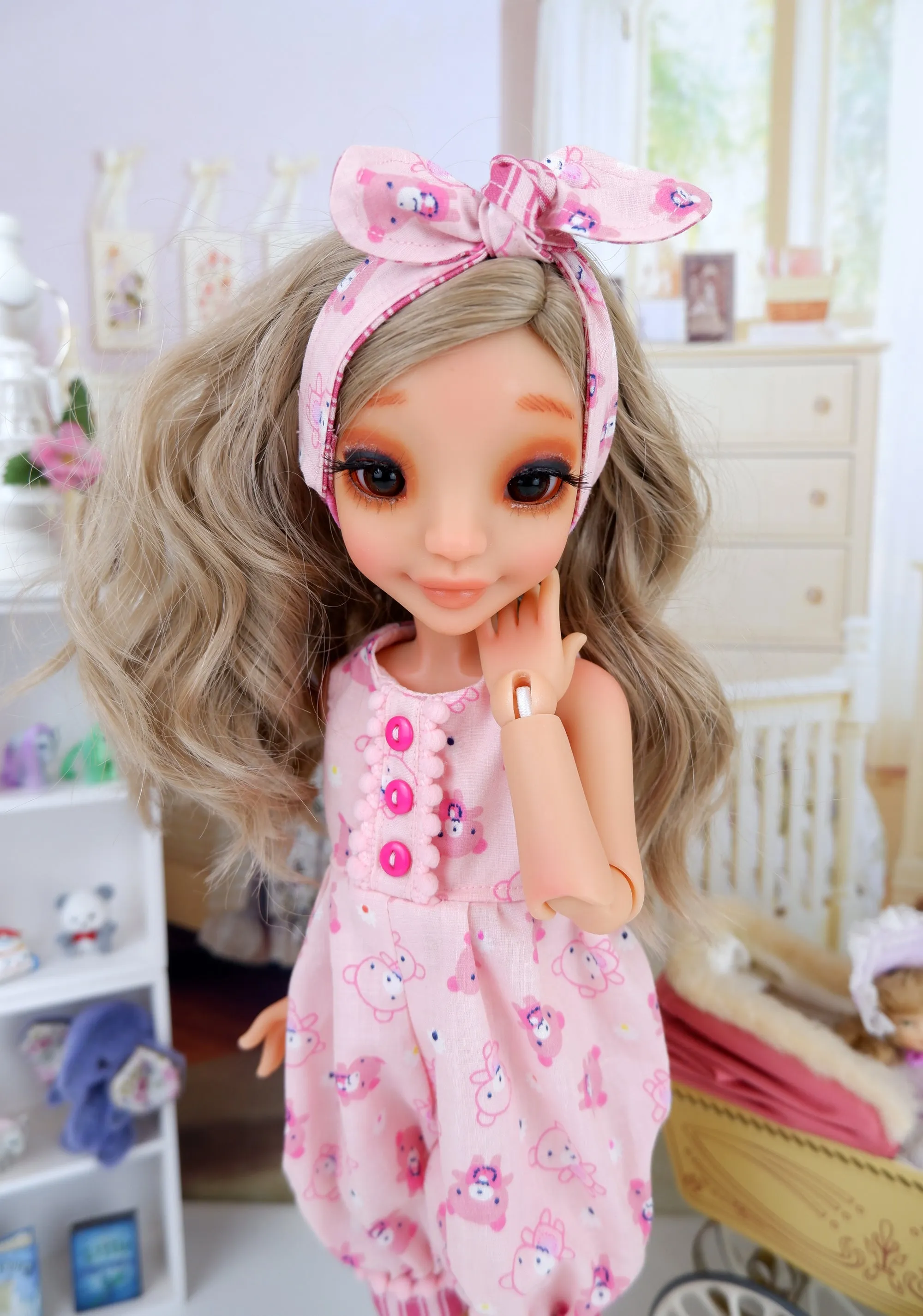 Pink Teddy - romper with tennis shoes for Ava BJD doll