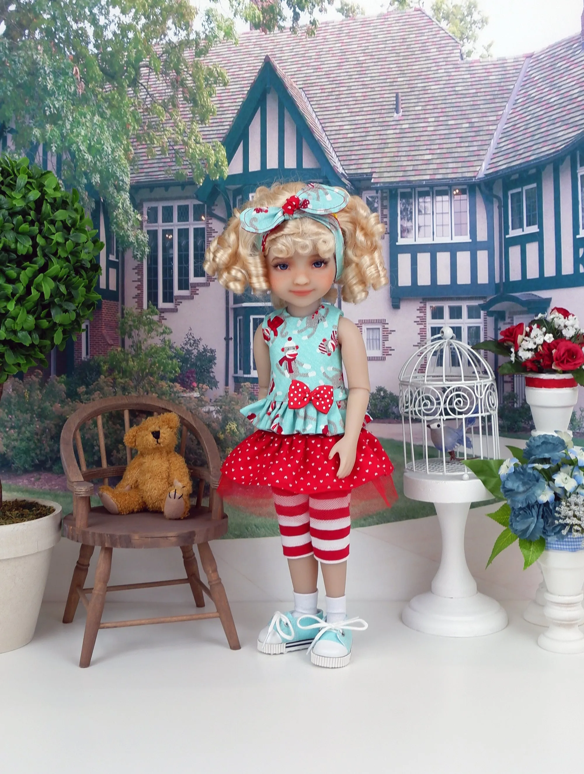 Playful Sock Monkey - top & skirt with shoes for Ruby Red Fashion Friends doll