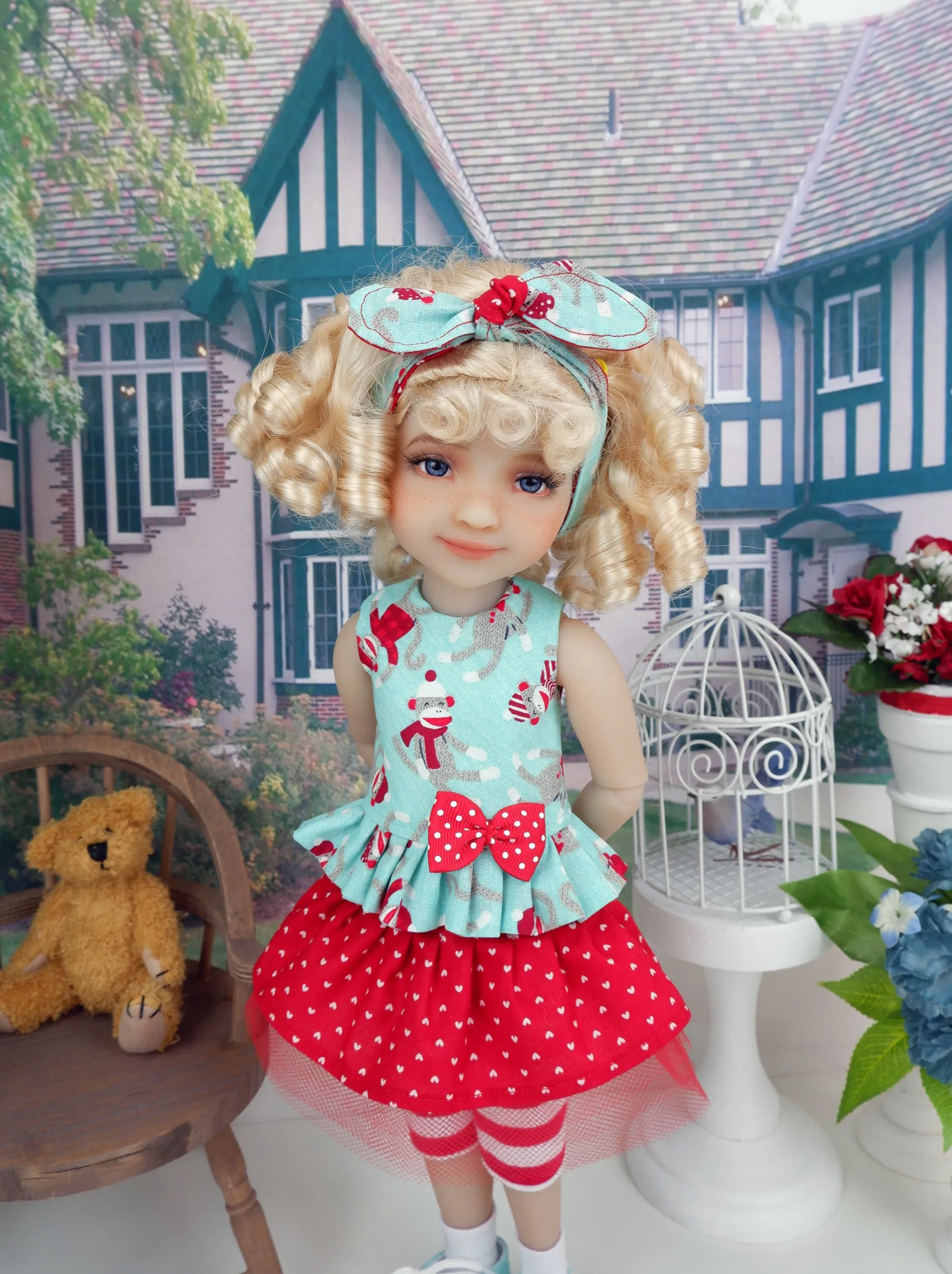 Playful Sock Monkey - top & skirt with shoes for Ruby Red Fashion Friends doll