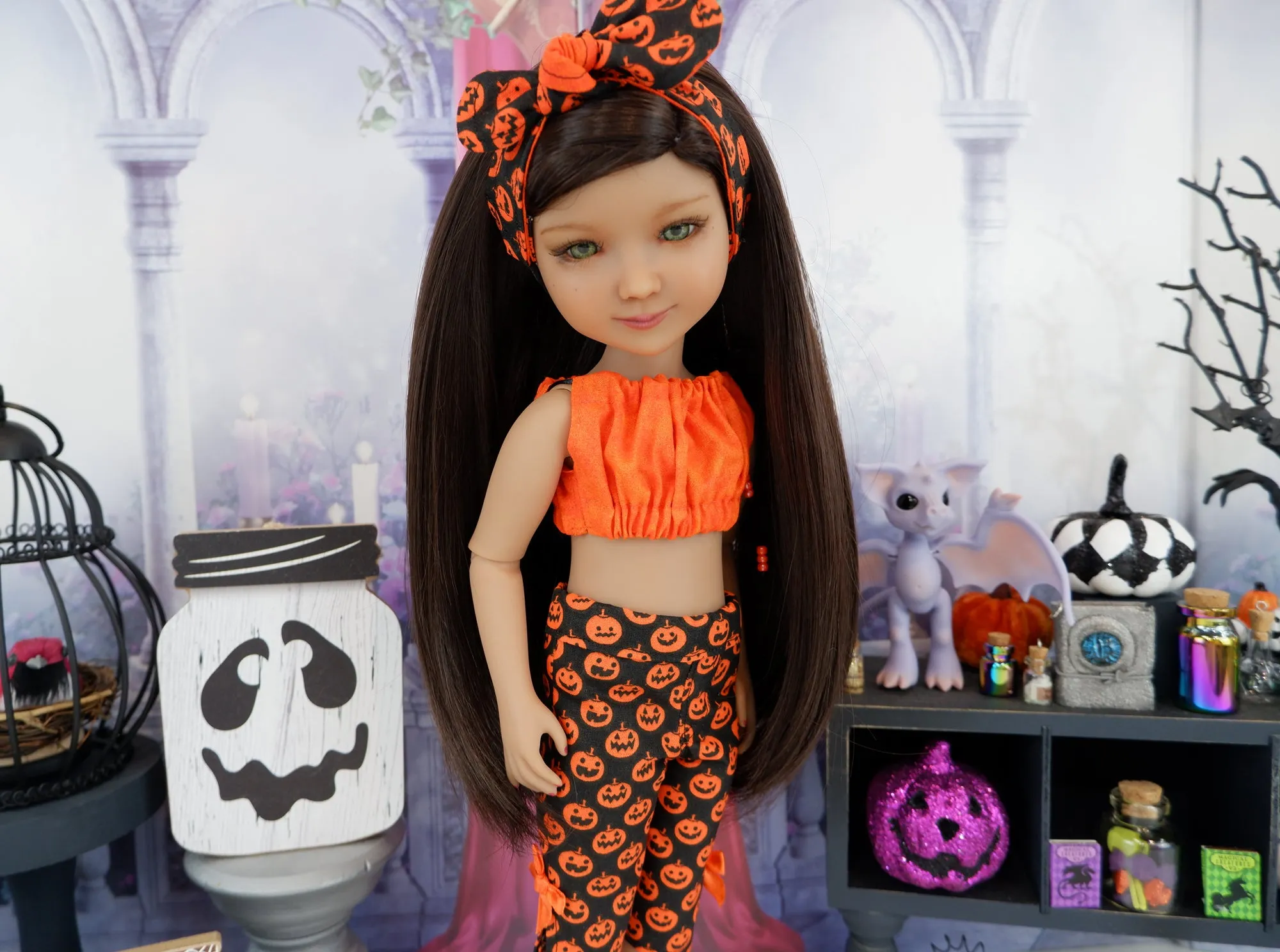Pumpkin Grins - crop top & capris with shoes for Ruby Red Fashion Friends doll