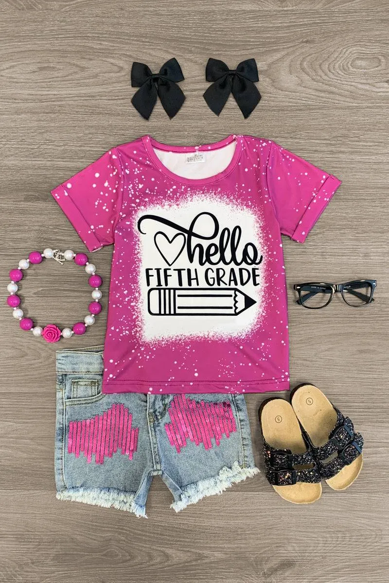 "Hello Pre-K - 6th Grade" Denim Short Set