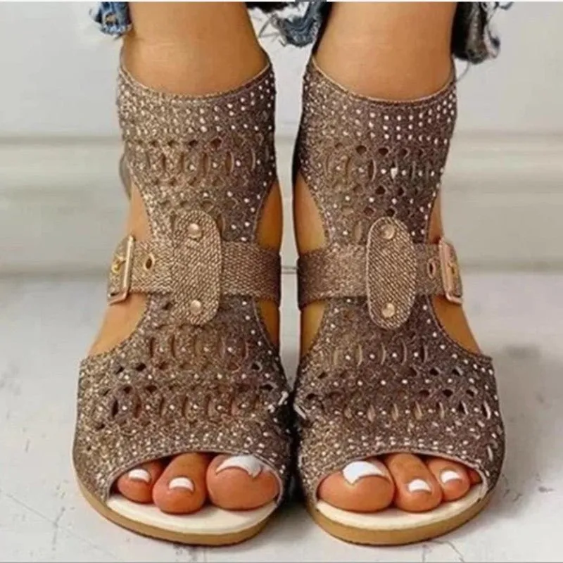 Rivet Embellished Flat Sandals - Women's Footwear