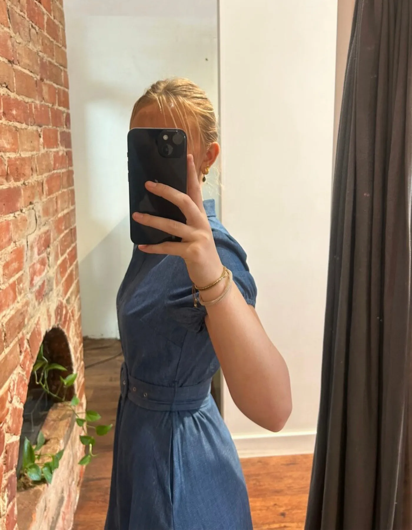 Rowe Short Sleeve Fabric Belt Shirt Dress in Blue