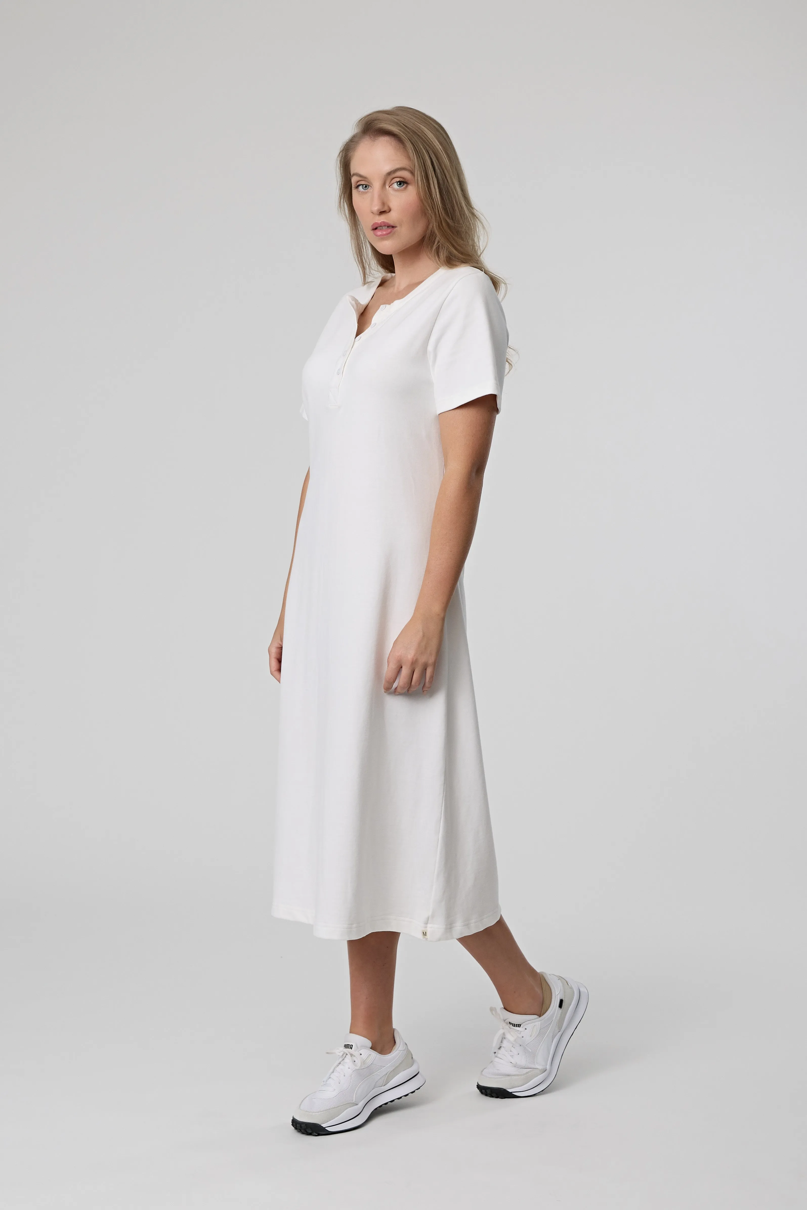 Short Sleeve Muse Henley Dress - Cloud
