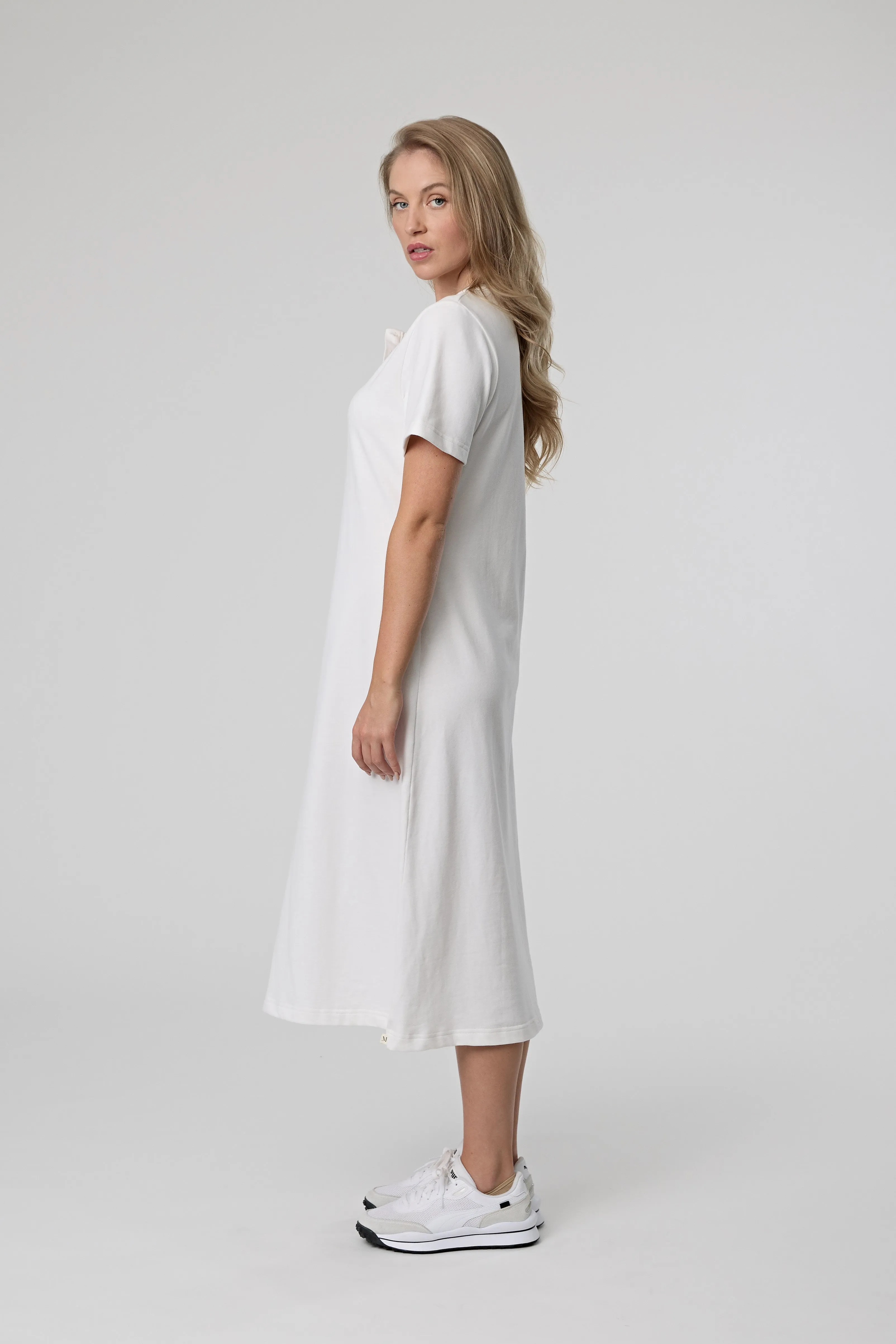 Short Sleeve Muse Henley Dress - Cloud