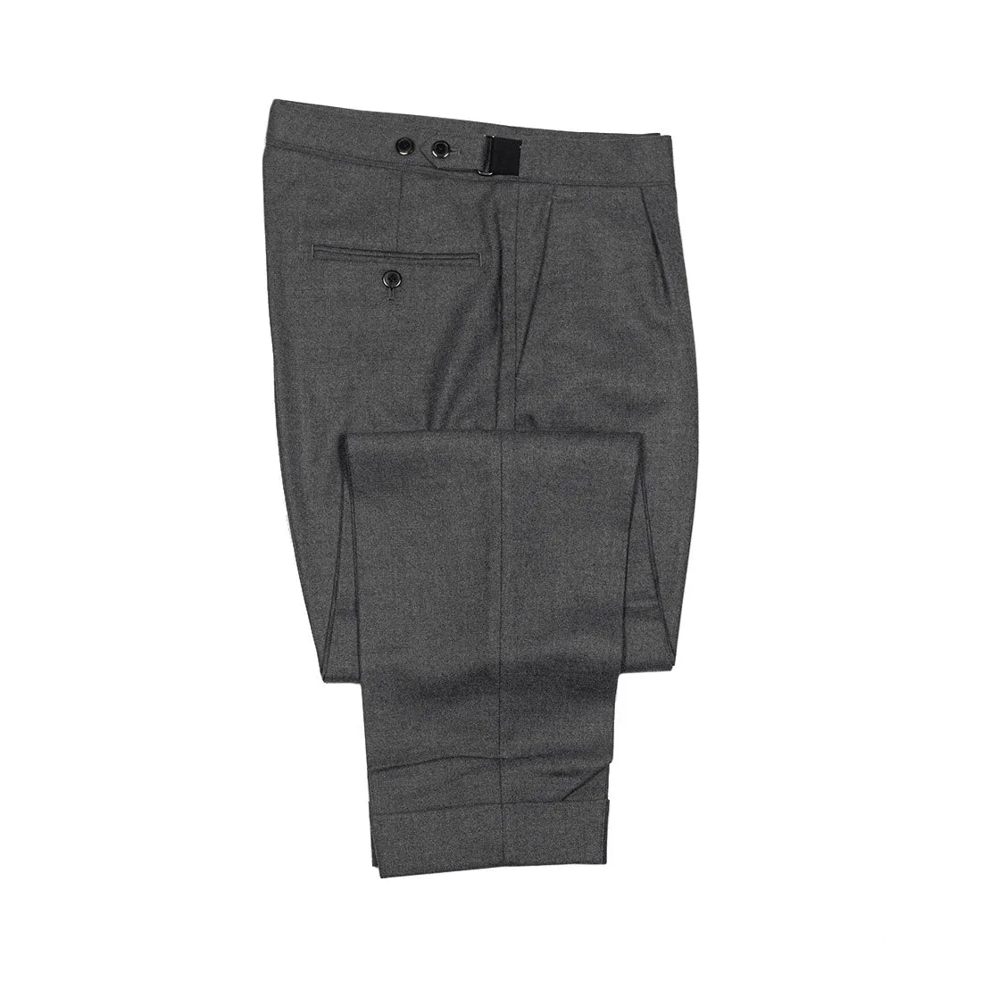 Side-tab trouser in mid grey wool flannel