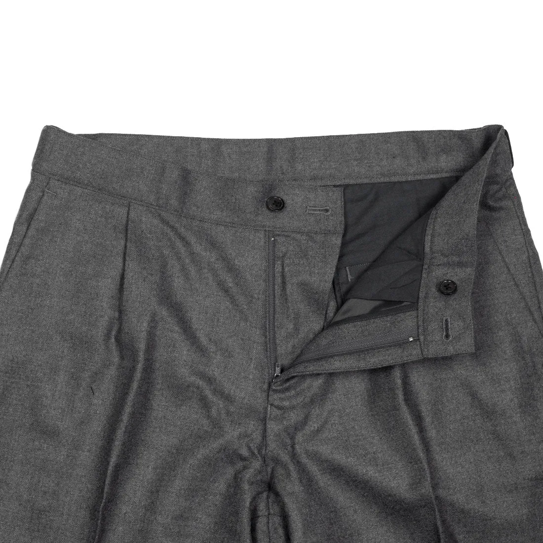 Side-tab trouser in mid grey wool flannel