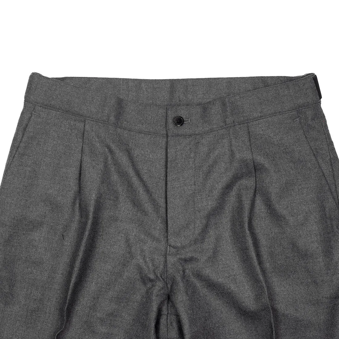 Side-tab trouser in mid grey wool flannel