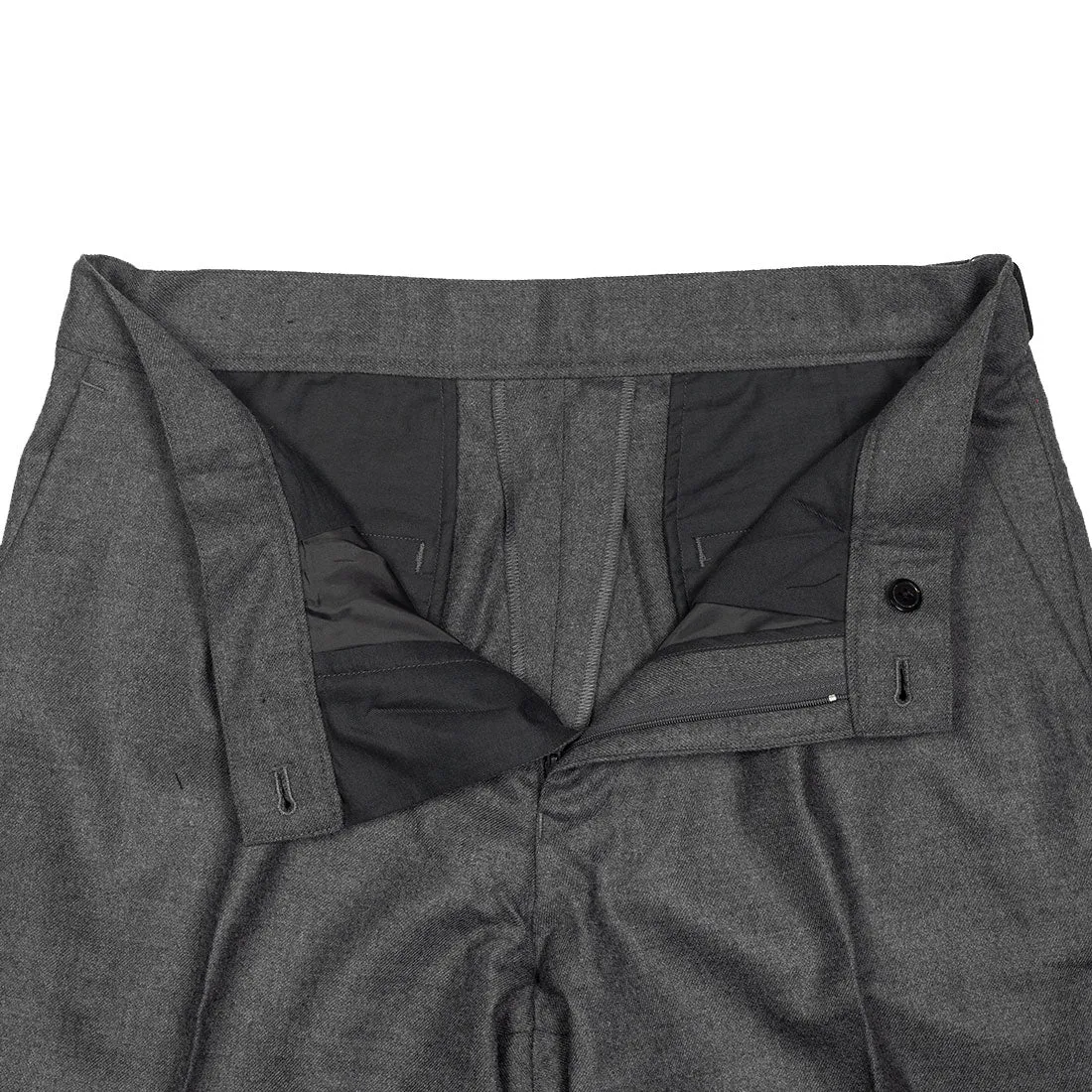 Side-tab trouser in mid grey wool flannel