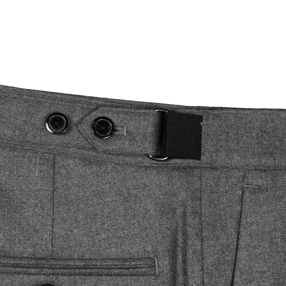 Side-tab trouser in mid grey wool flannel
