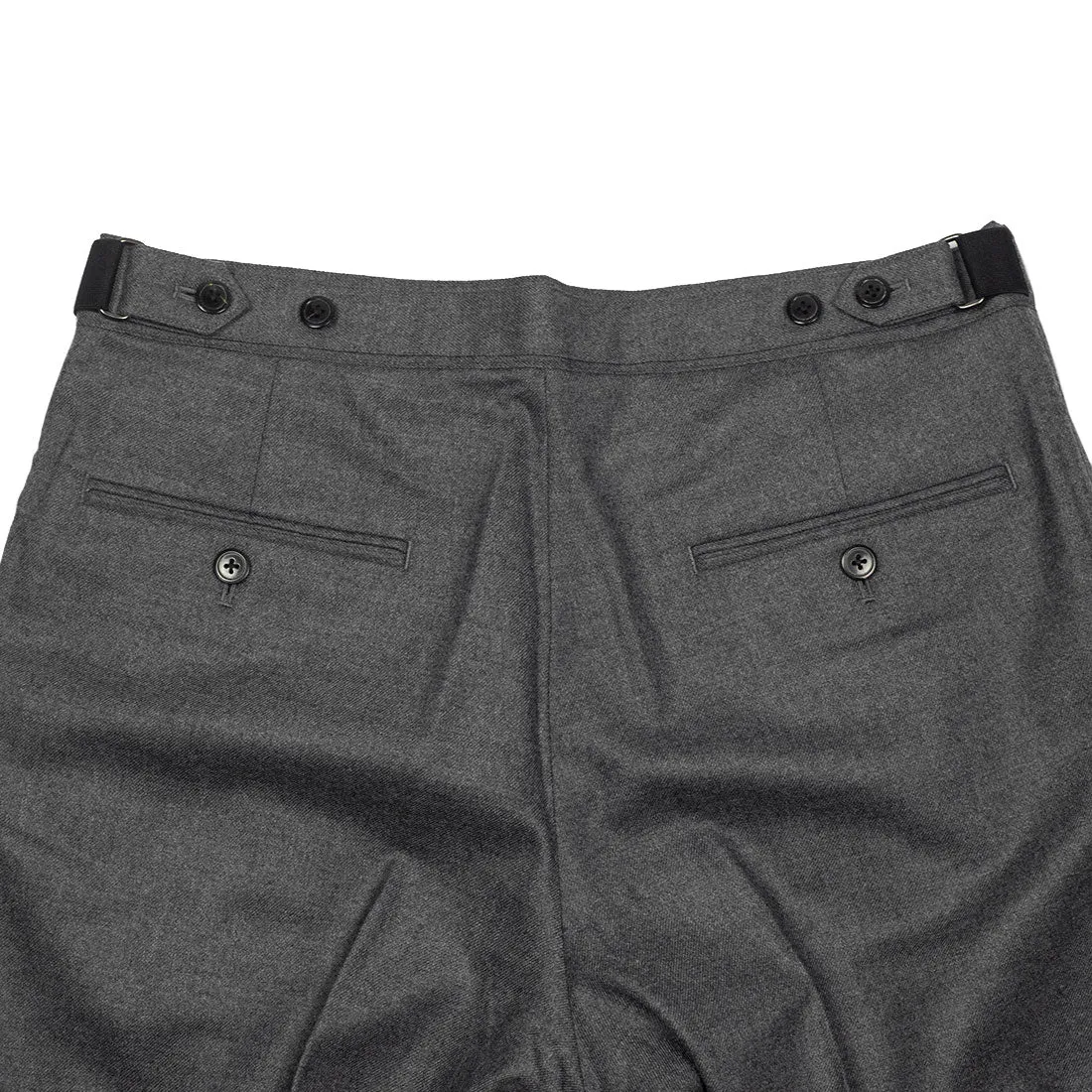 Side-tab trouser in mid grey wool flannel