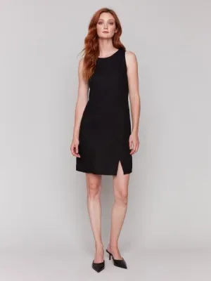 Sleeveless Crew Neck Black Dress