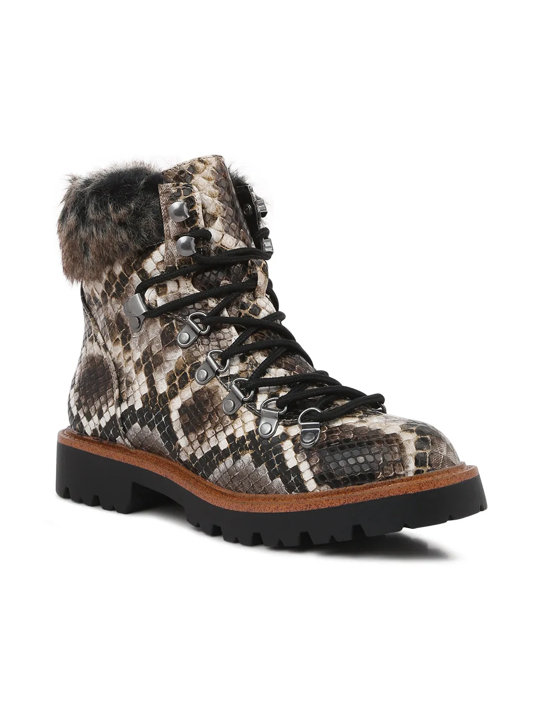 Snake Print Faux Fur Cuff Boots