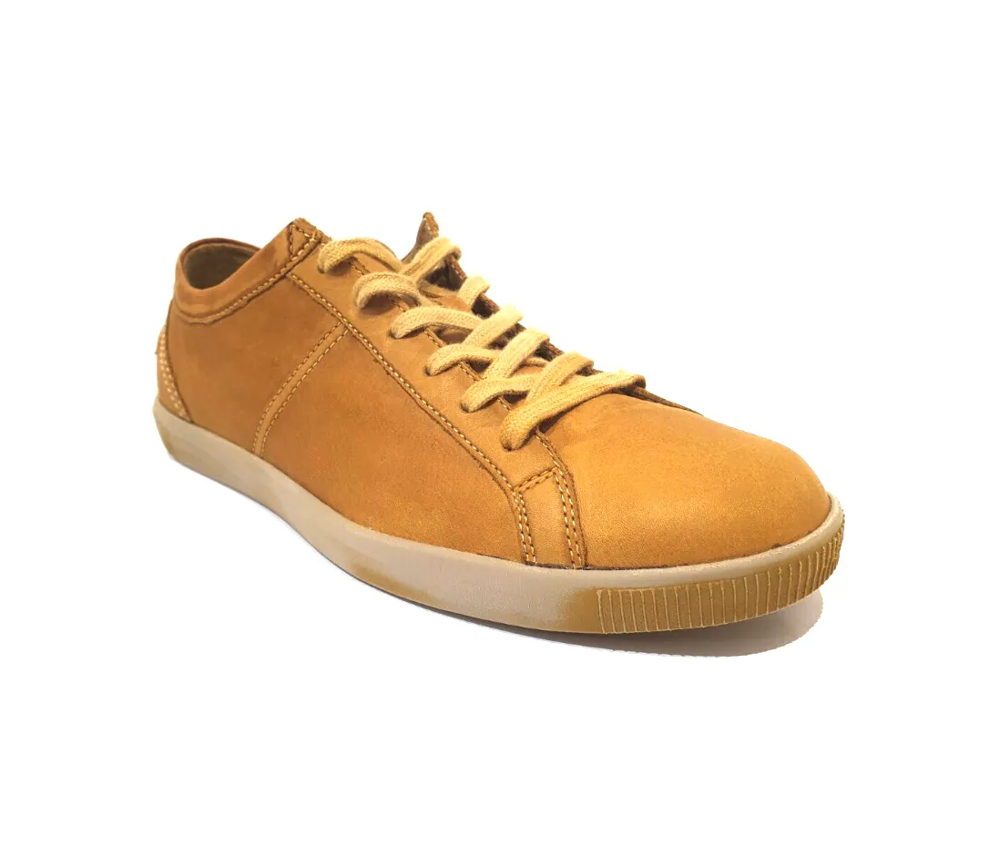 Softinos Tom Washed Ochre Yellow Leather Lace Up 6 Eyelet Shoe Made In Portugal