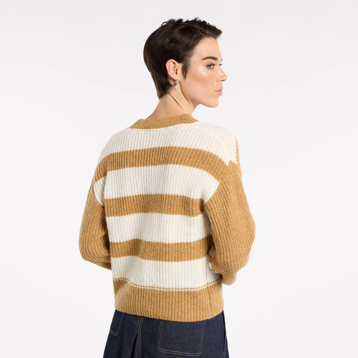 Spliced Stripe Cardi - Sepia