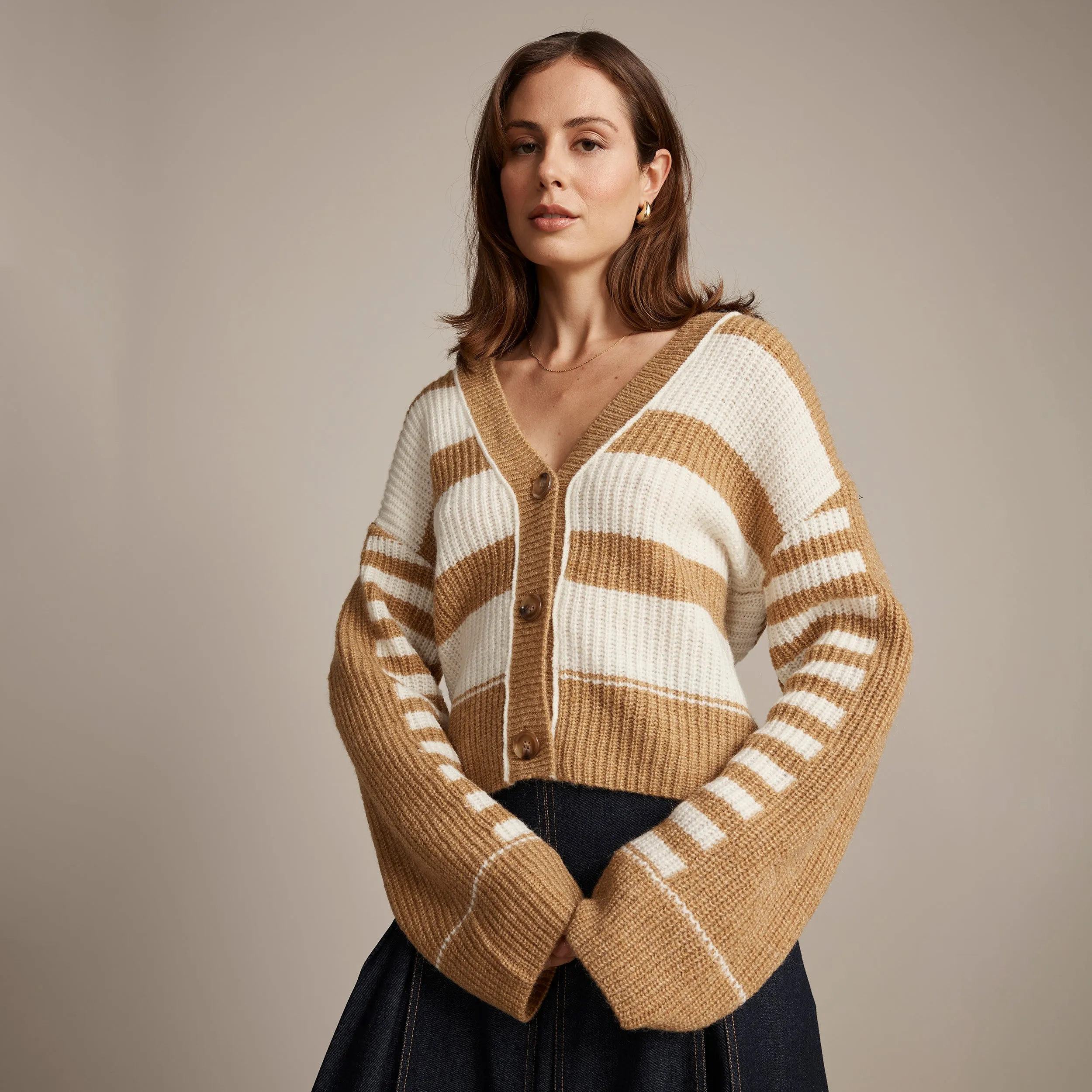 Spliced Stripe Cardi - Sepia