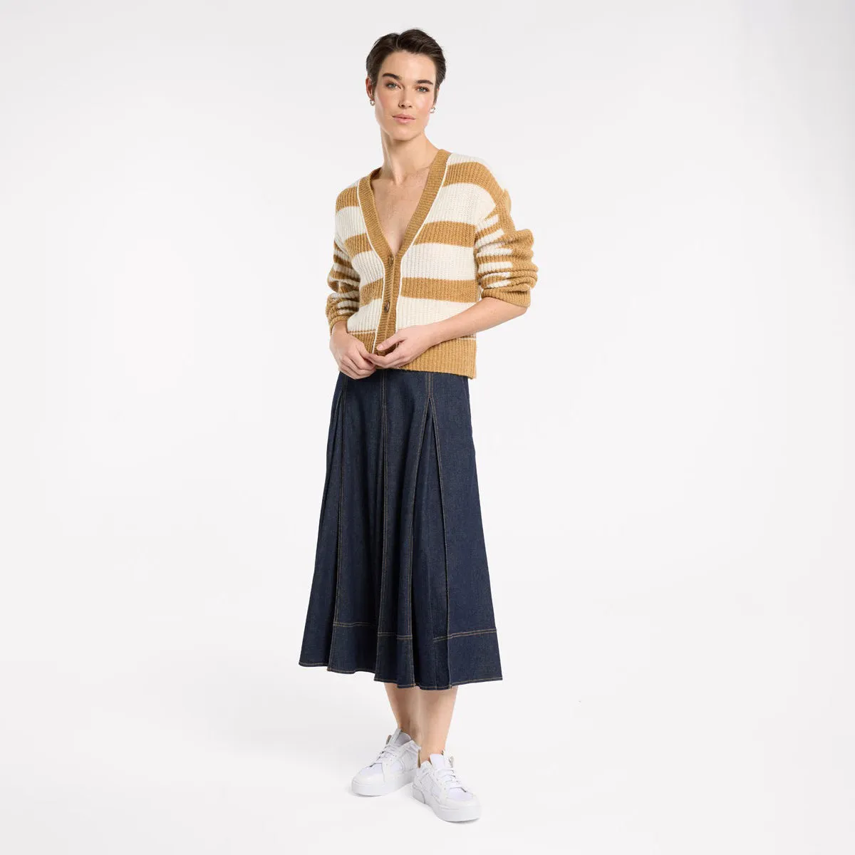 Spliced Stripe Cardi - Sepia