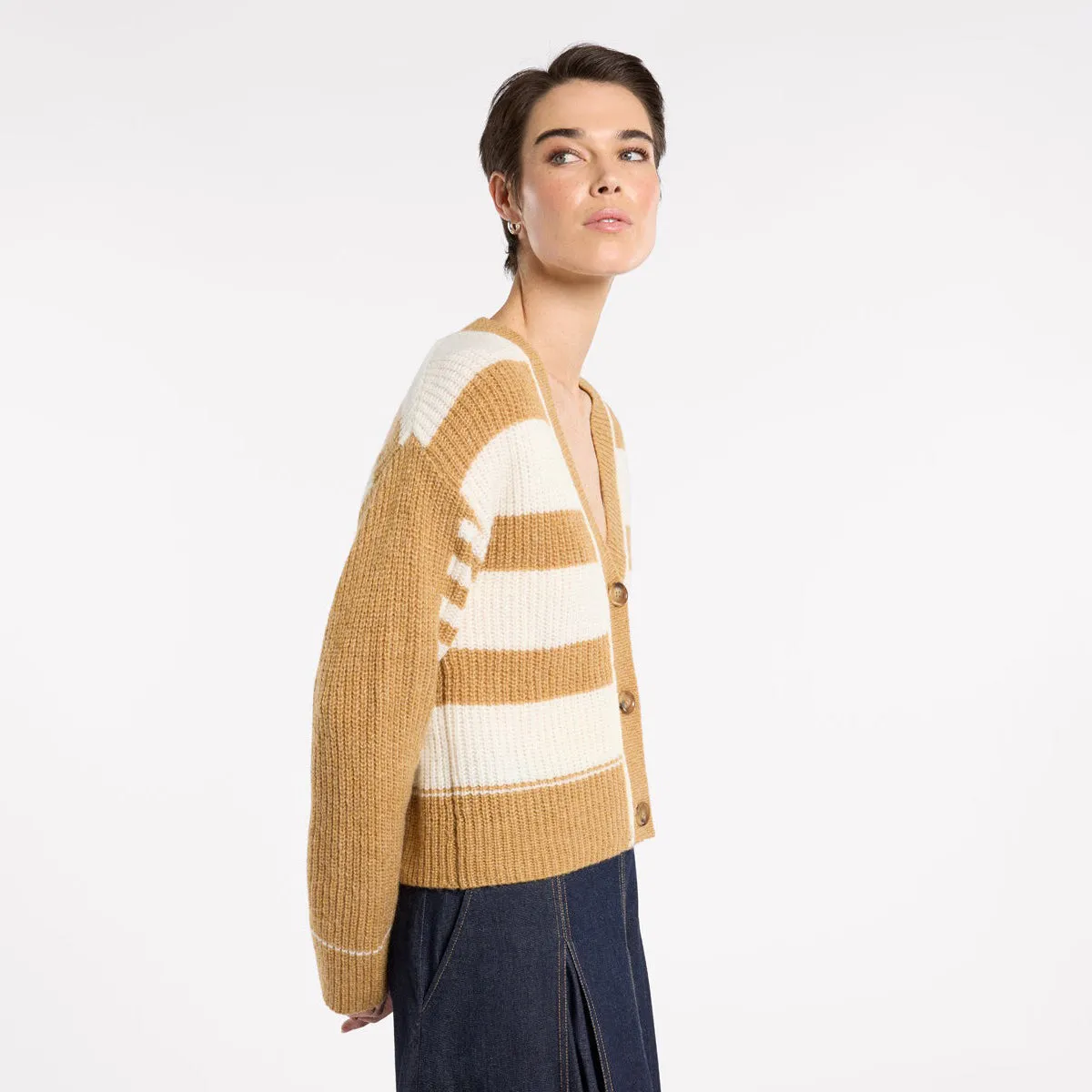 Spliced Stripe Cardi - Sepia