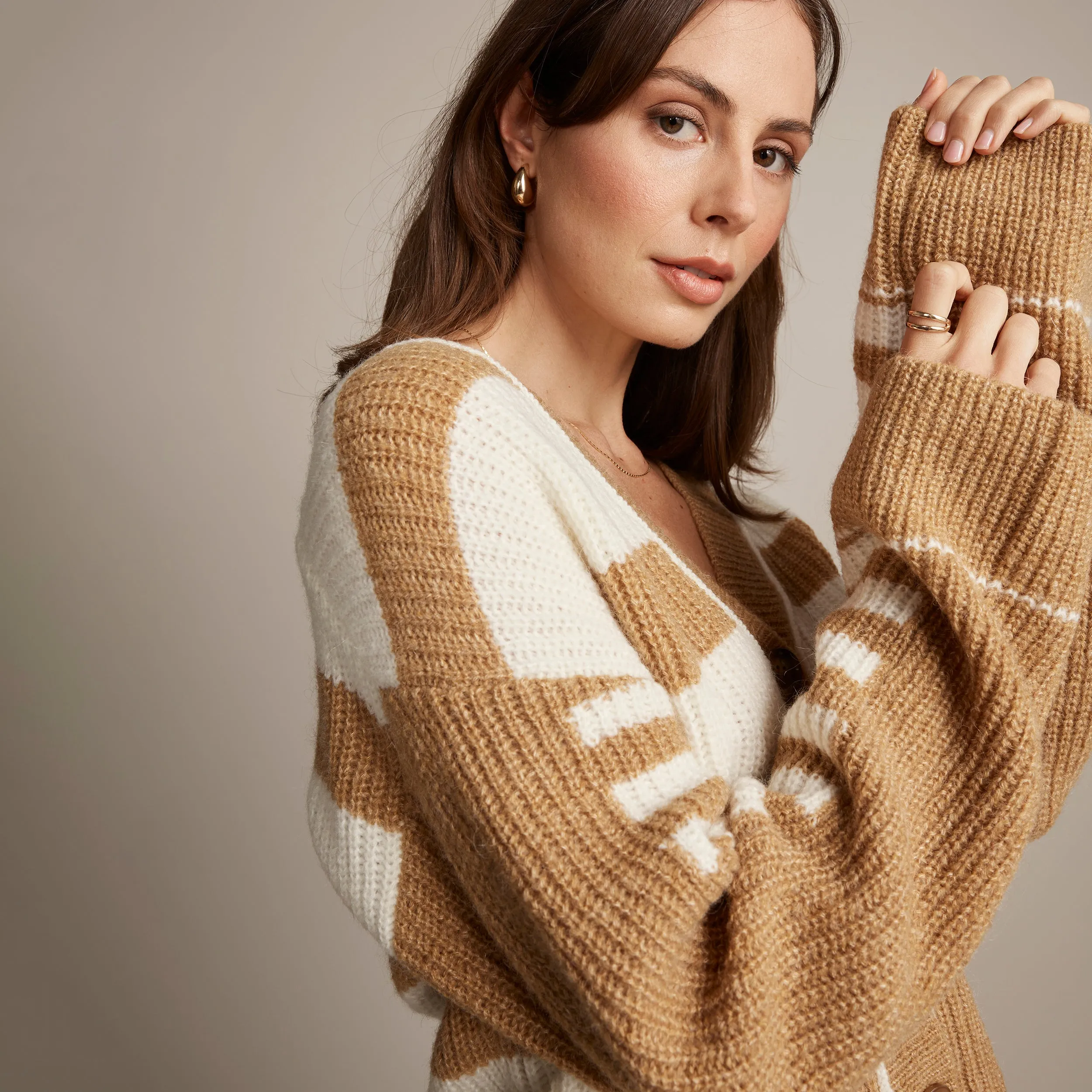 Spliced Stripe Cardi - Sepia