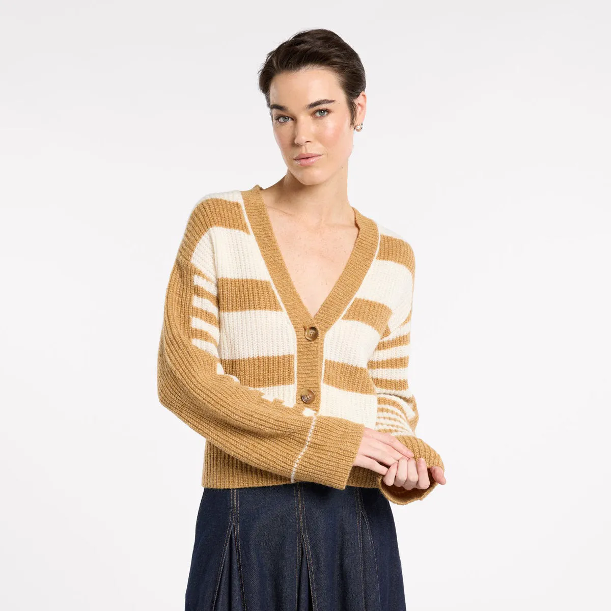 Spliced Stripe Cardi - Sepia