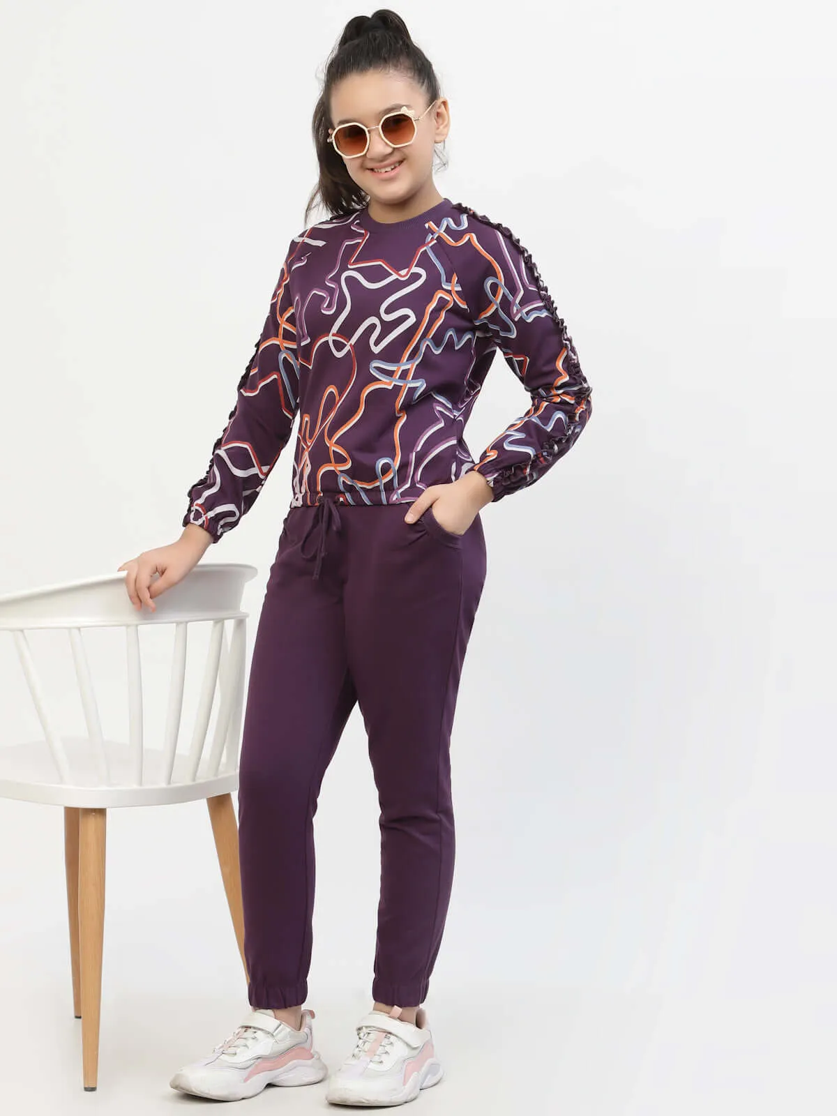 Spunkies Zig-Zag Printed Organic Cotton Sweatshirt Voilet