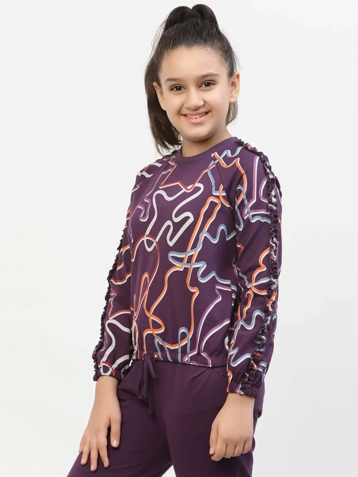 Spunkies Zig-Zag Printed Organic Cotton Sweatshirt Voilet