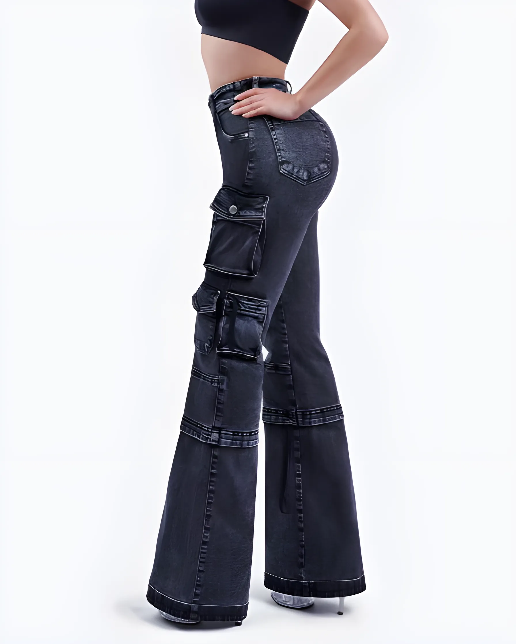 Straight-Leg Hip-Lifting Cargo Jeans with Pockets