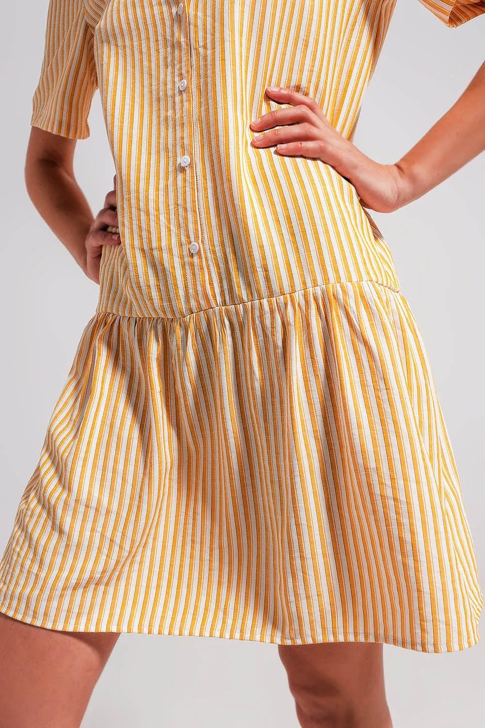 Stripe Print Mini Dress In Yellow