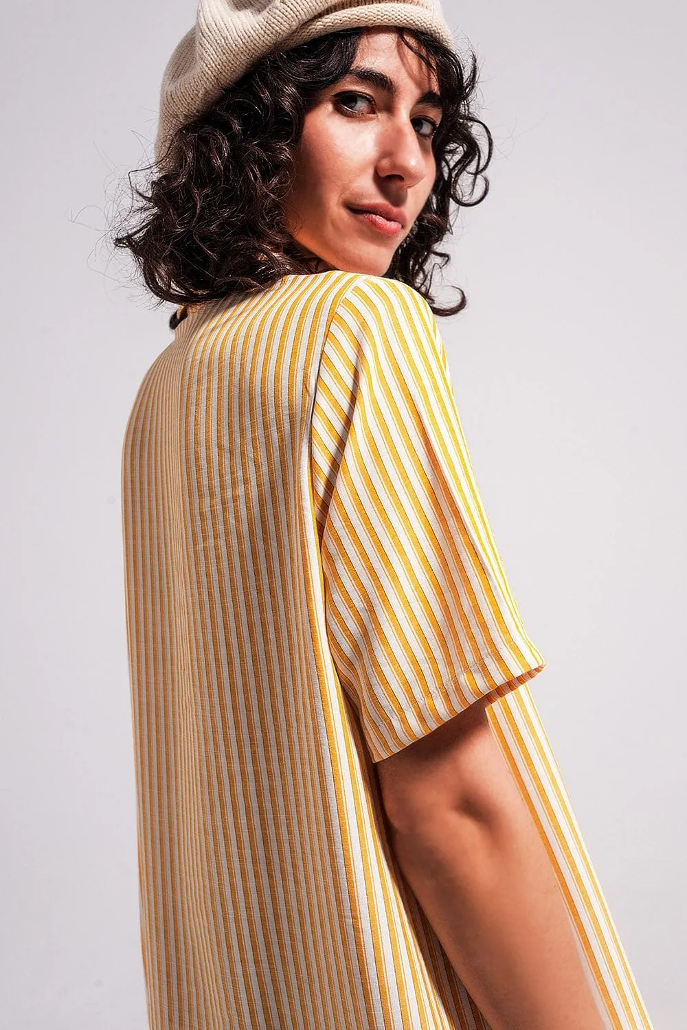 Stripe Print Mini Dress In Yellow