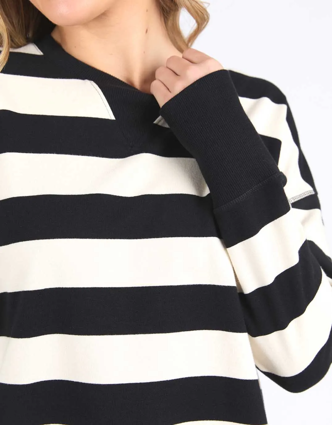 Striped Delilah Crew - Black/Vintage White Stripe