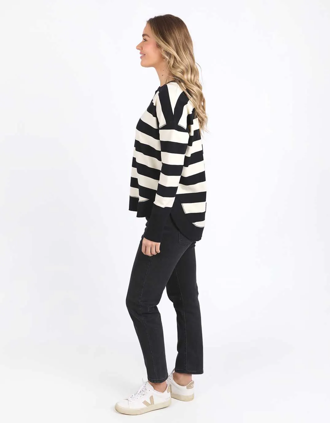 Striped Delilah Crew - Black/Vintage White Stripe