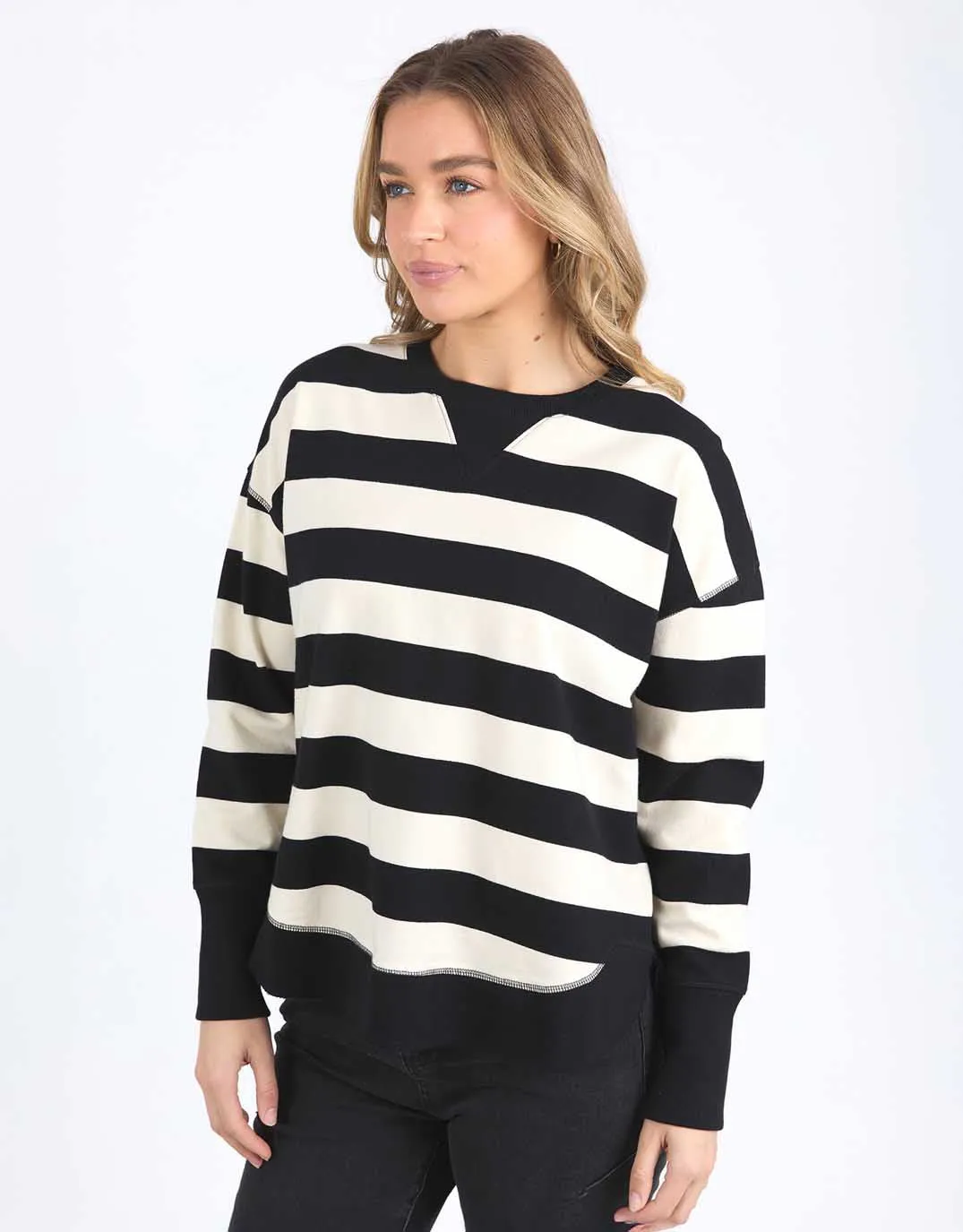 Striped Delilah Crew - Black/Vintage White Stripe