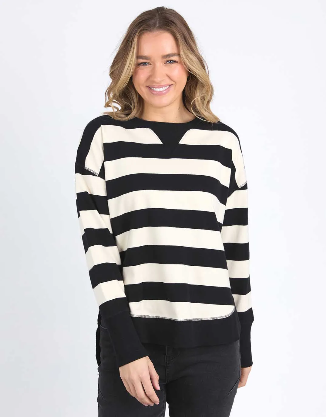Striped Delilah Crew - Black/Vintage White Stripe