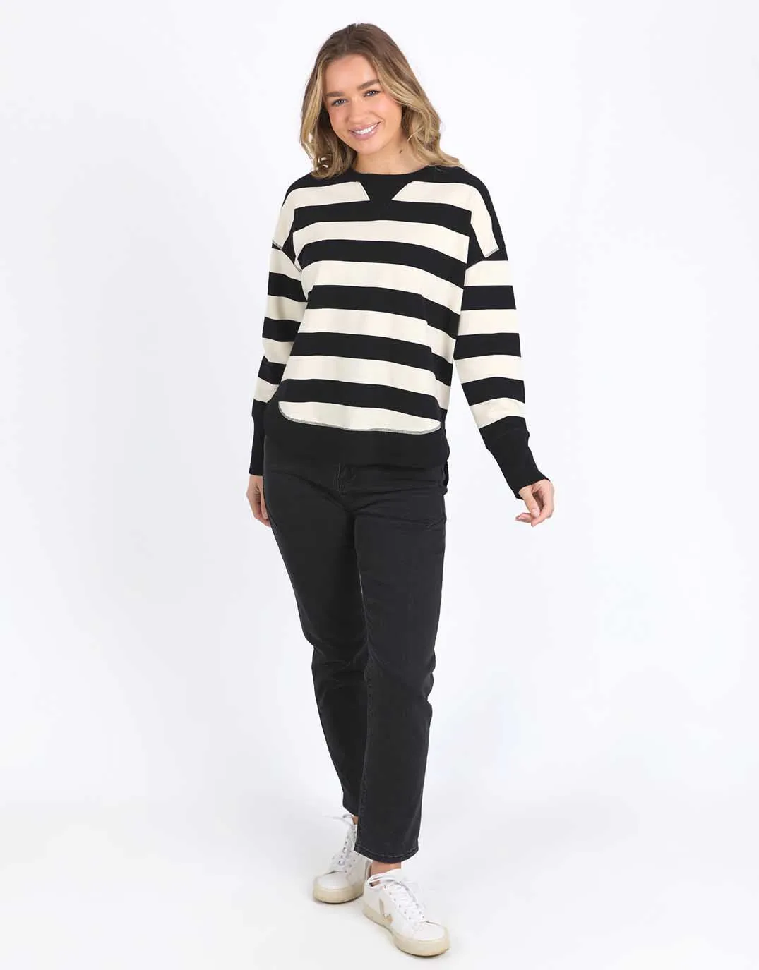 Striped Delilah Crew - Black/Vintage White Stripe