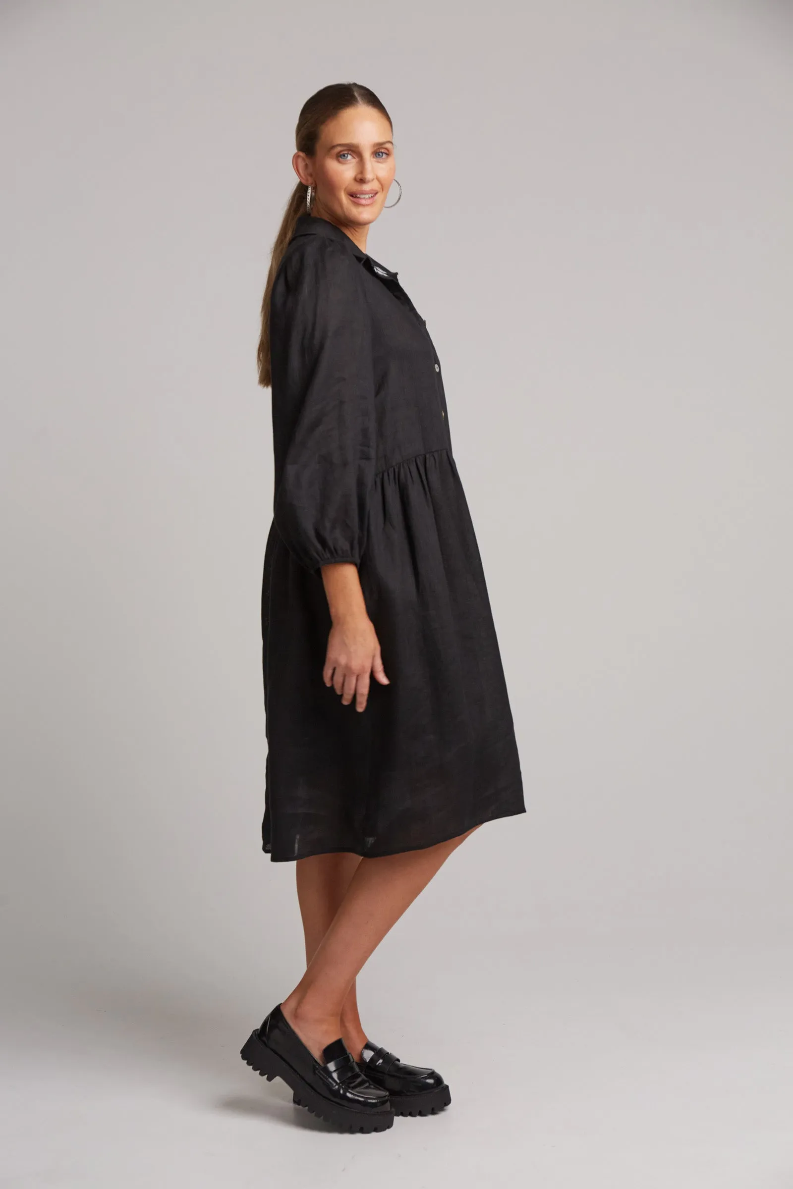 STUDIO MIDI SHIRT DRESS EBONY