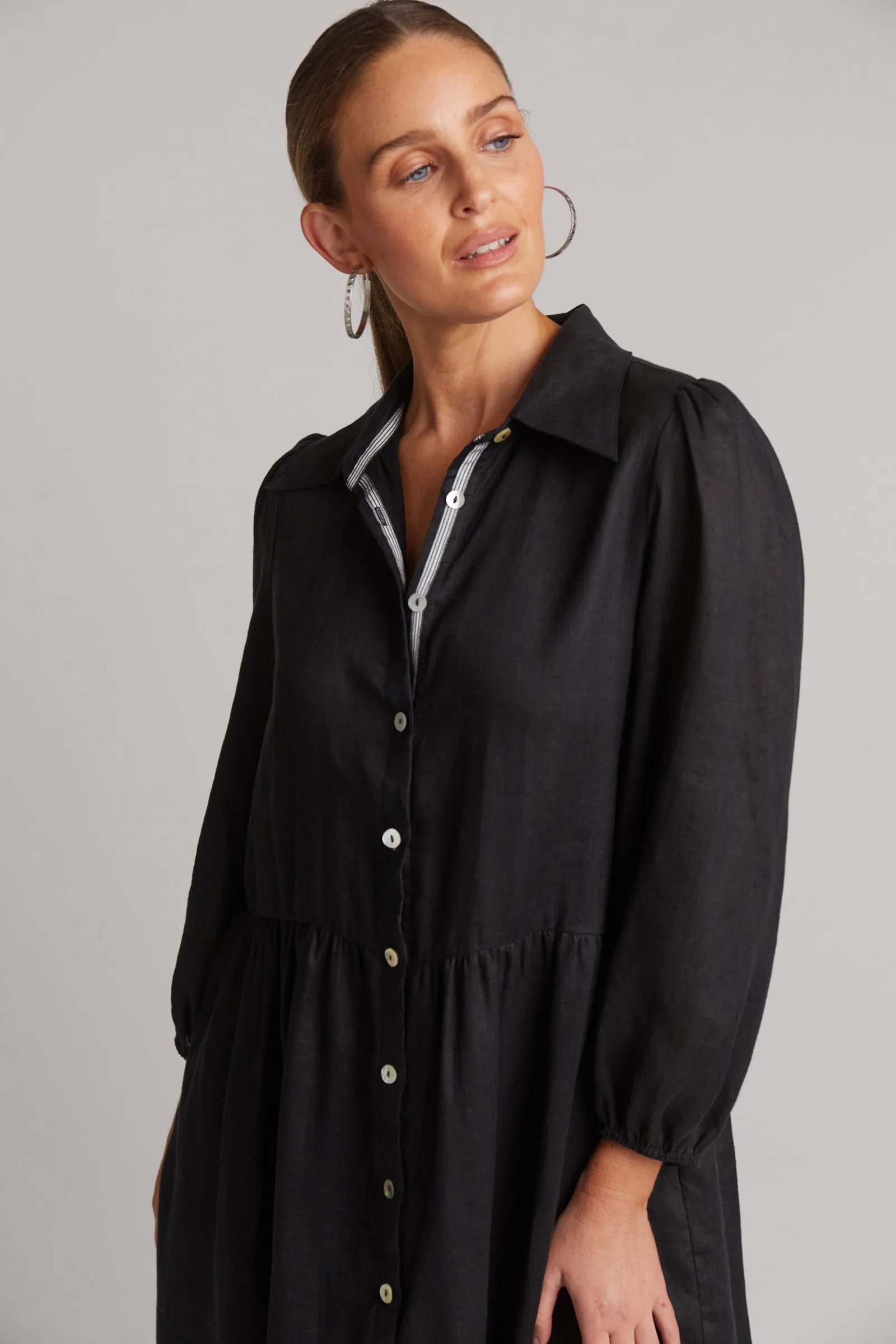 STUDIO MIDI SHIRT DRESS EBONY