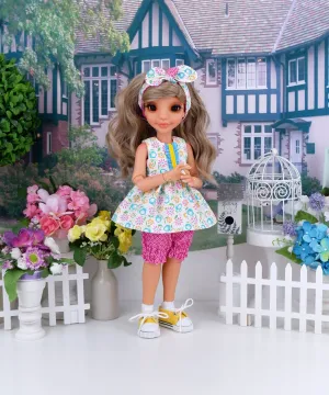 Sunshine Flowers - top & bloomers with shoes for Ava doll BJD