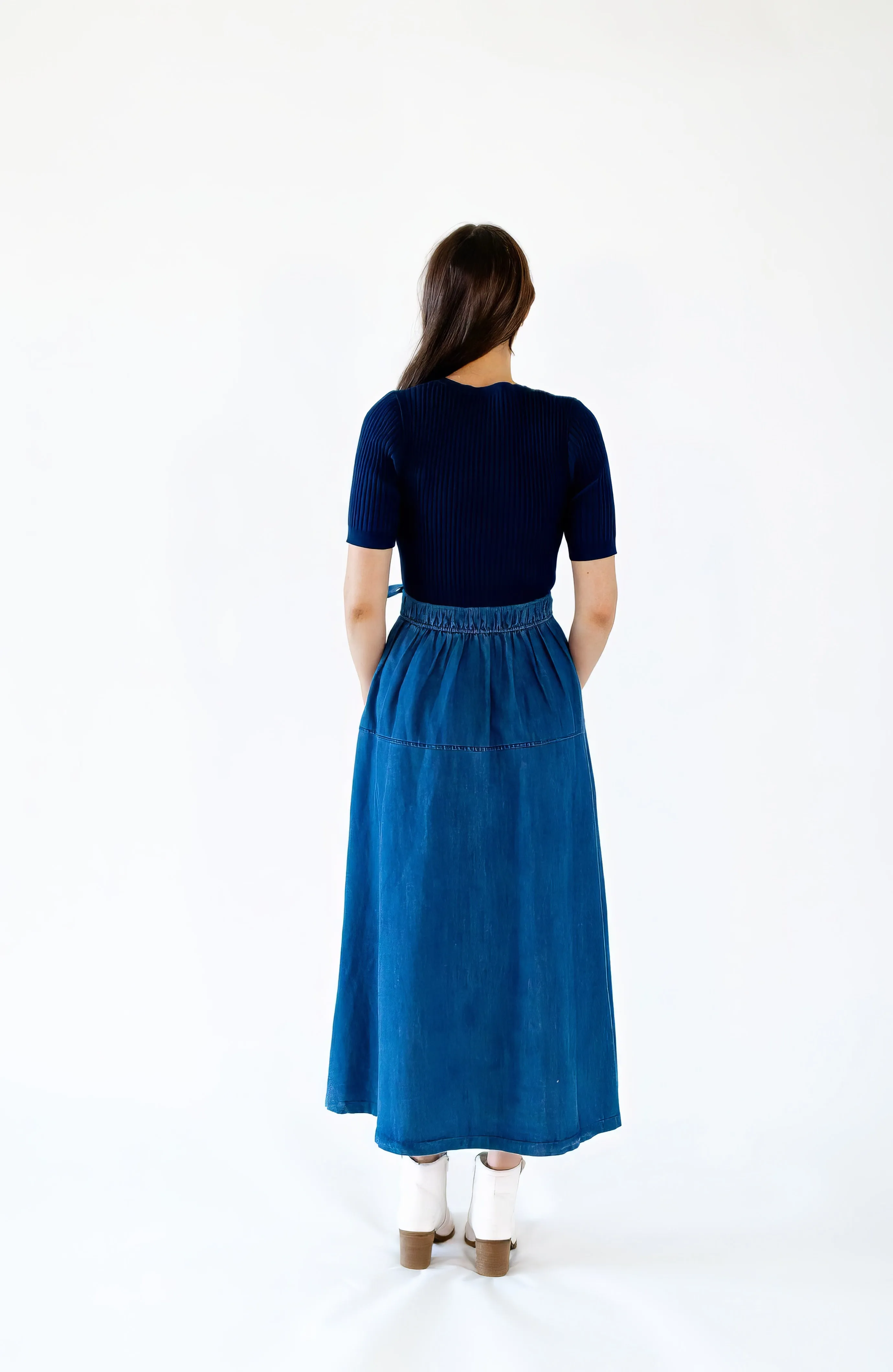 Taliah Mixed Media Chambray Dress