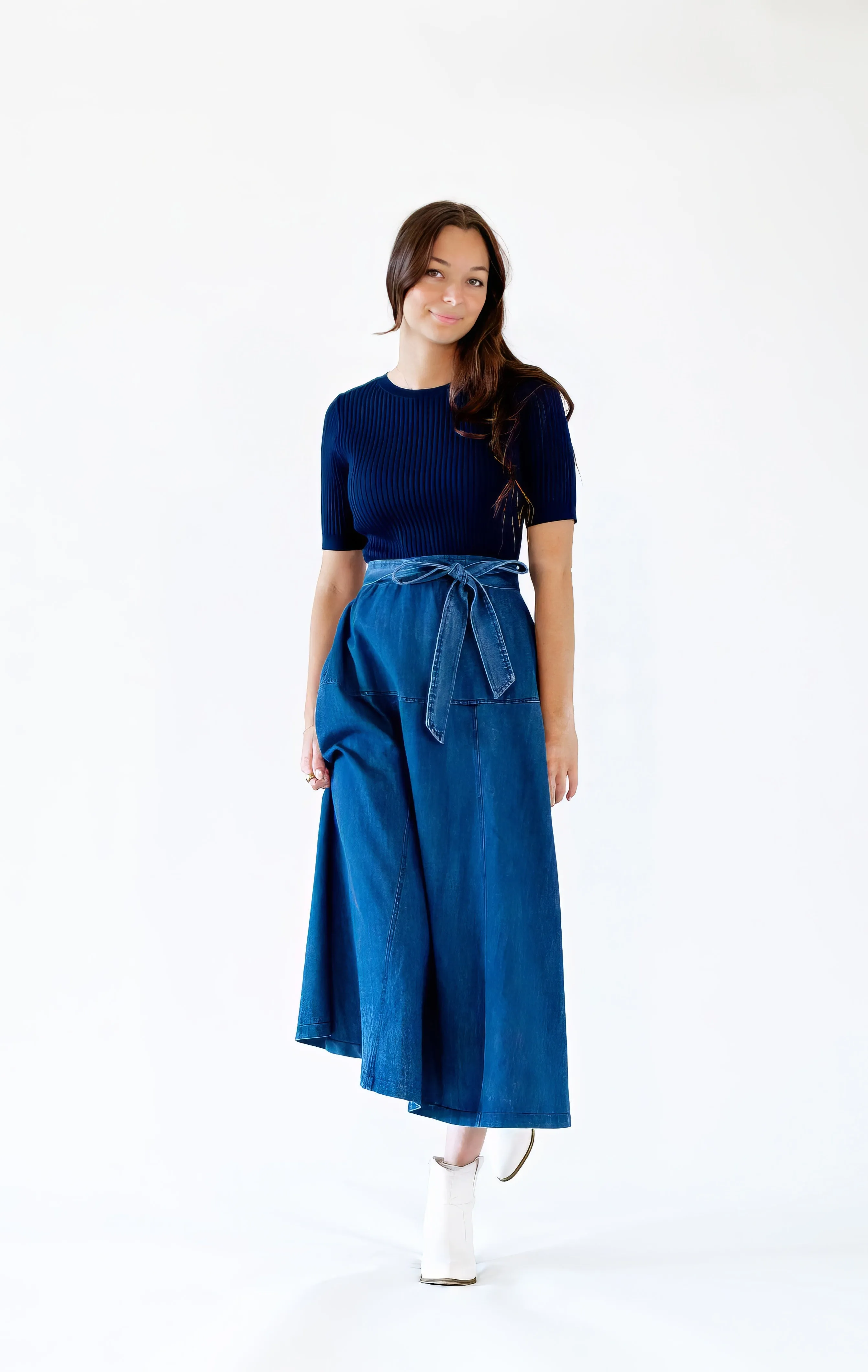 Taliah Mixed Media Chambray Dress