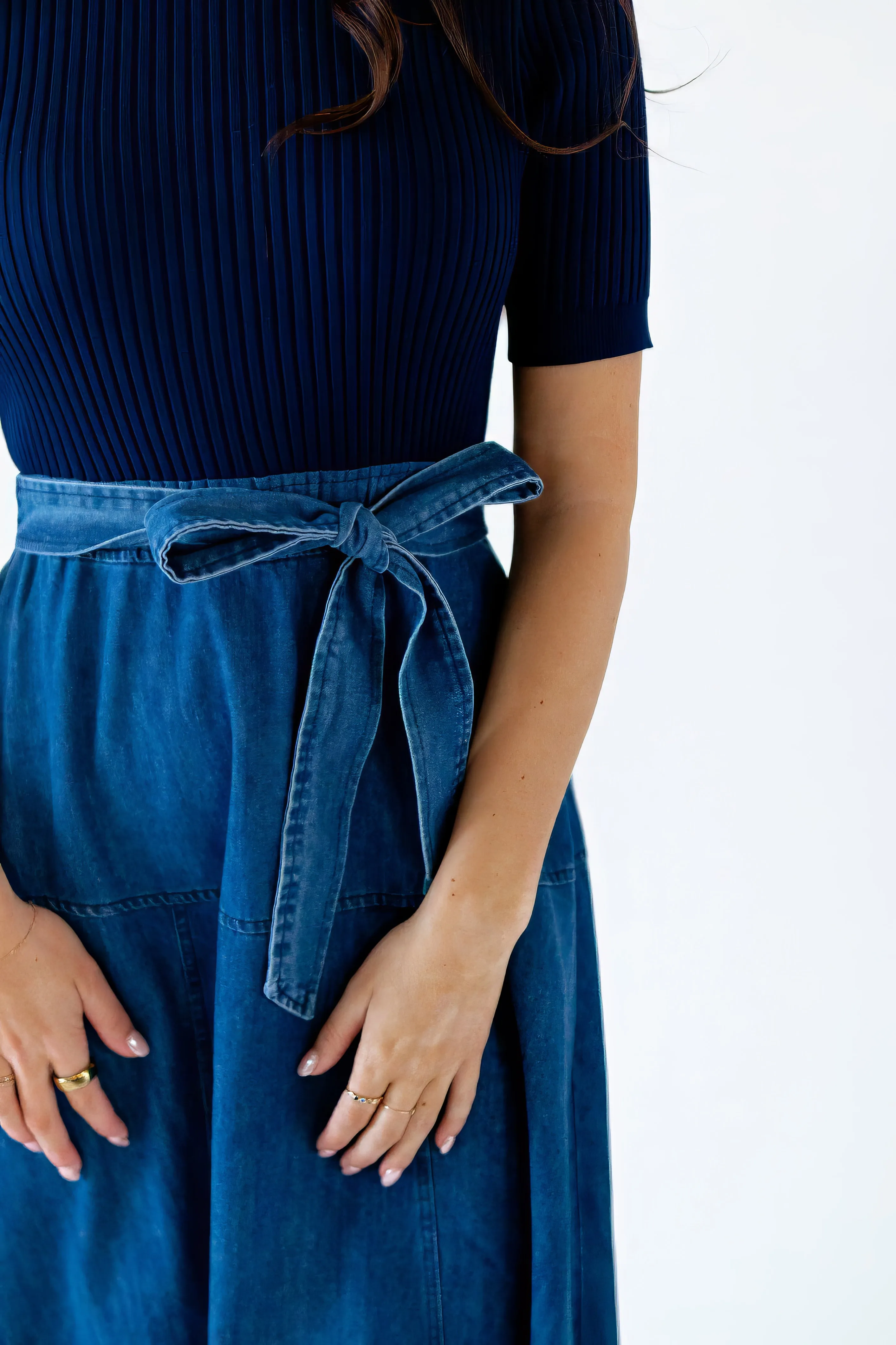 Taliah Mixed Media Chambray Dress
