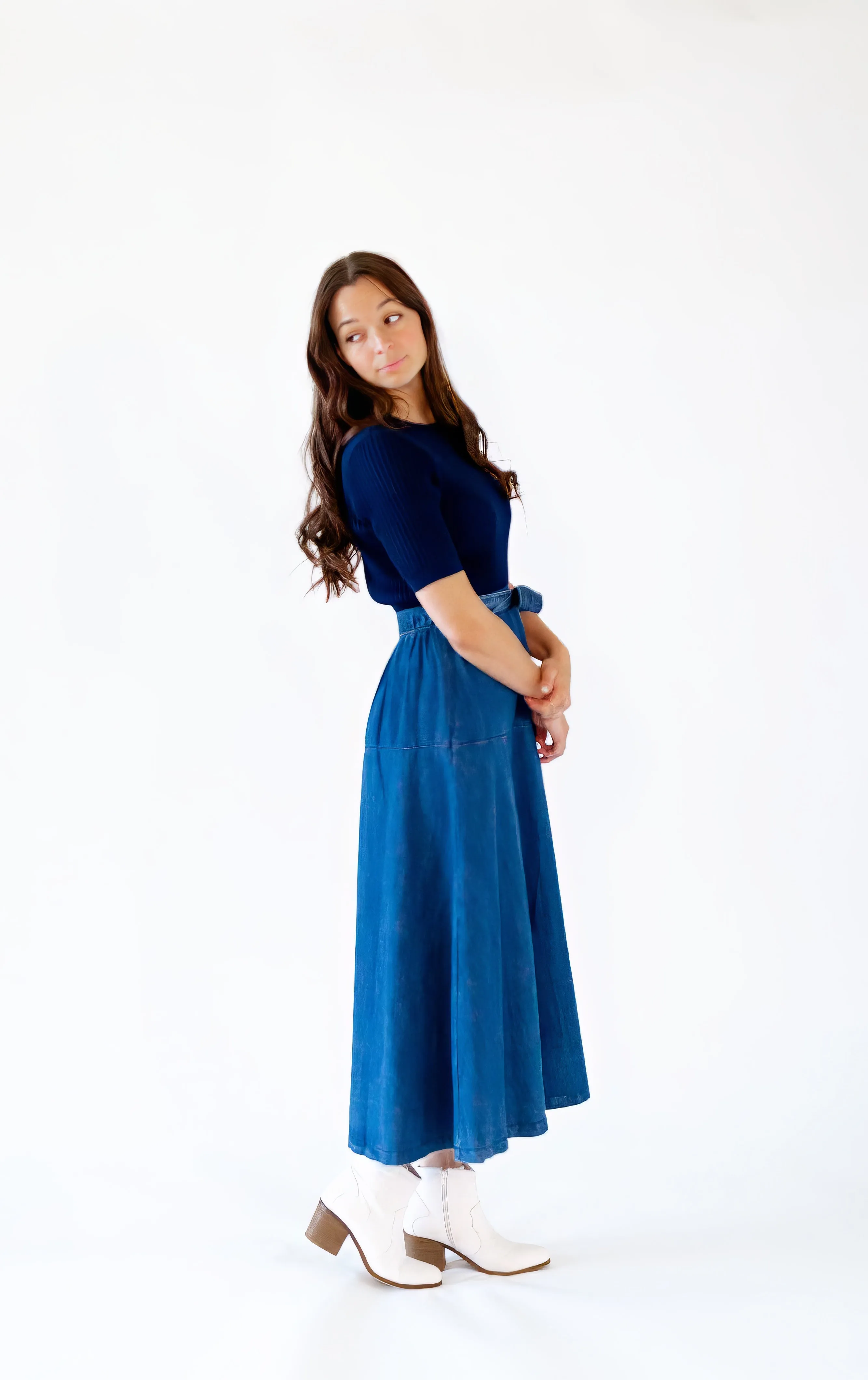 Taliah Mixed Media Chambray Dress