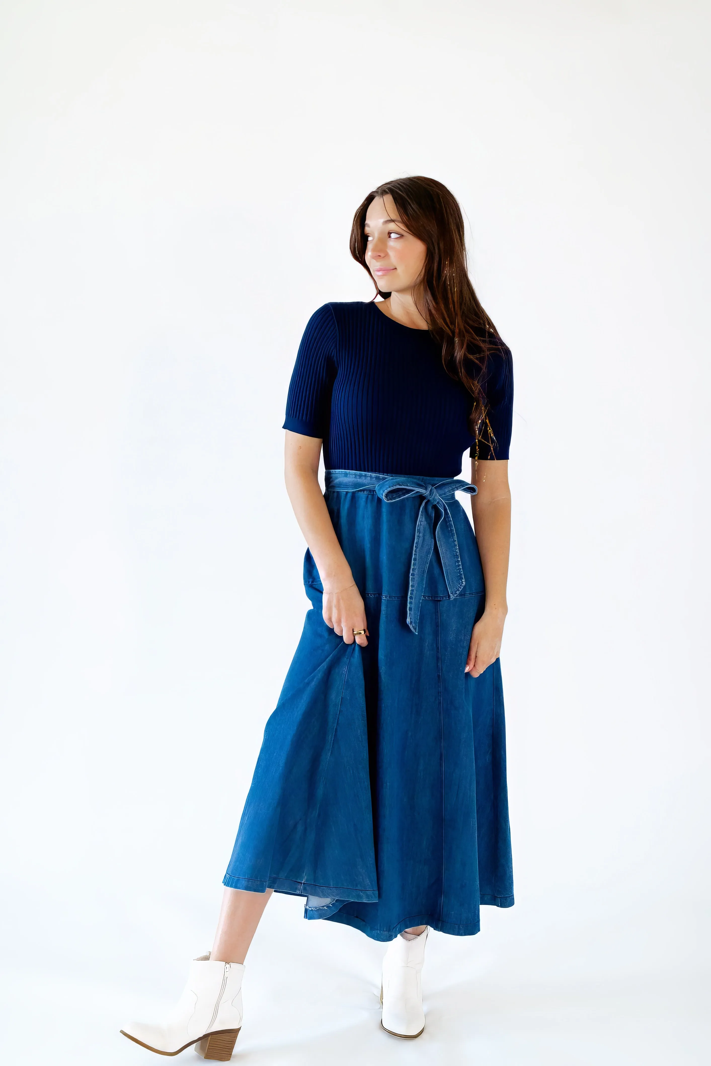 Taliah Mixed Media Chambray Dress