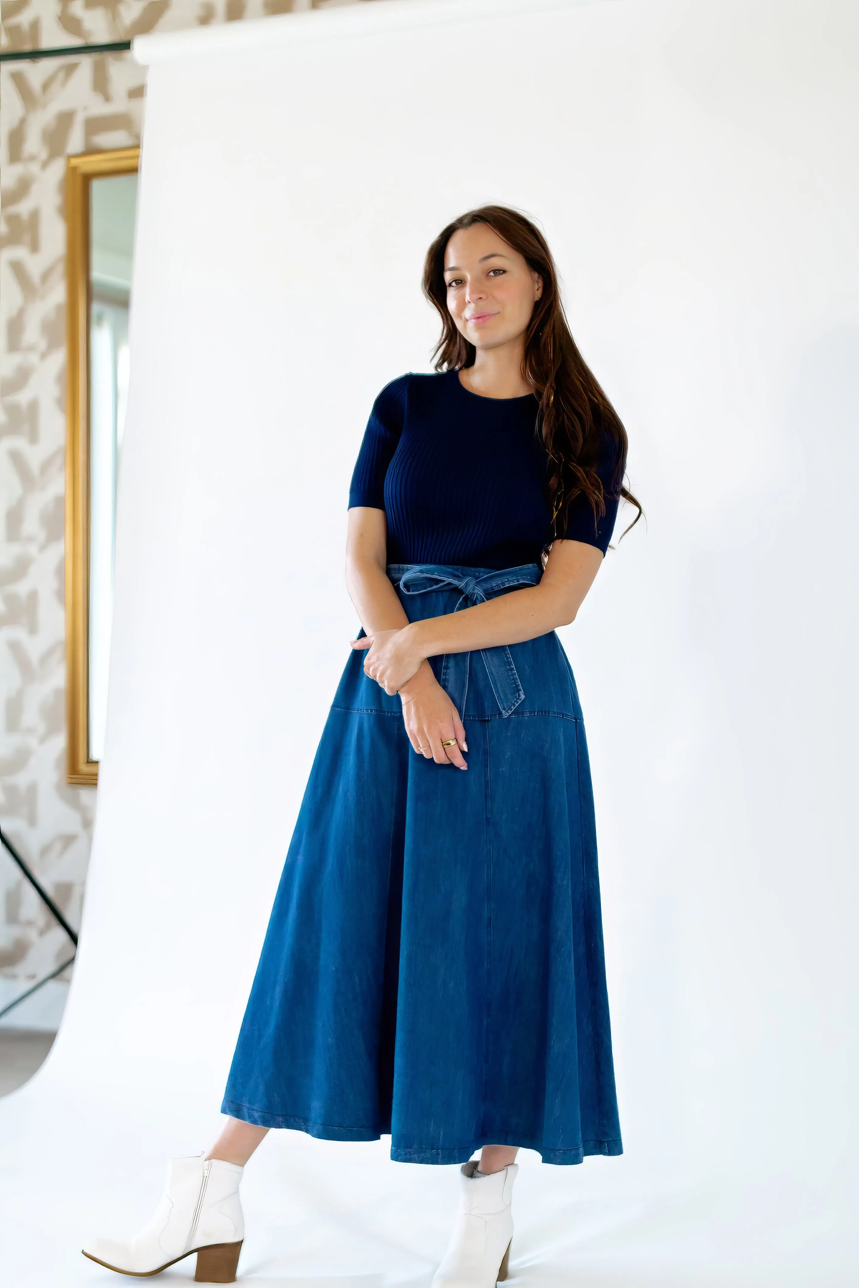 Taliah Mixed Media Chambray Dress