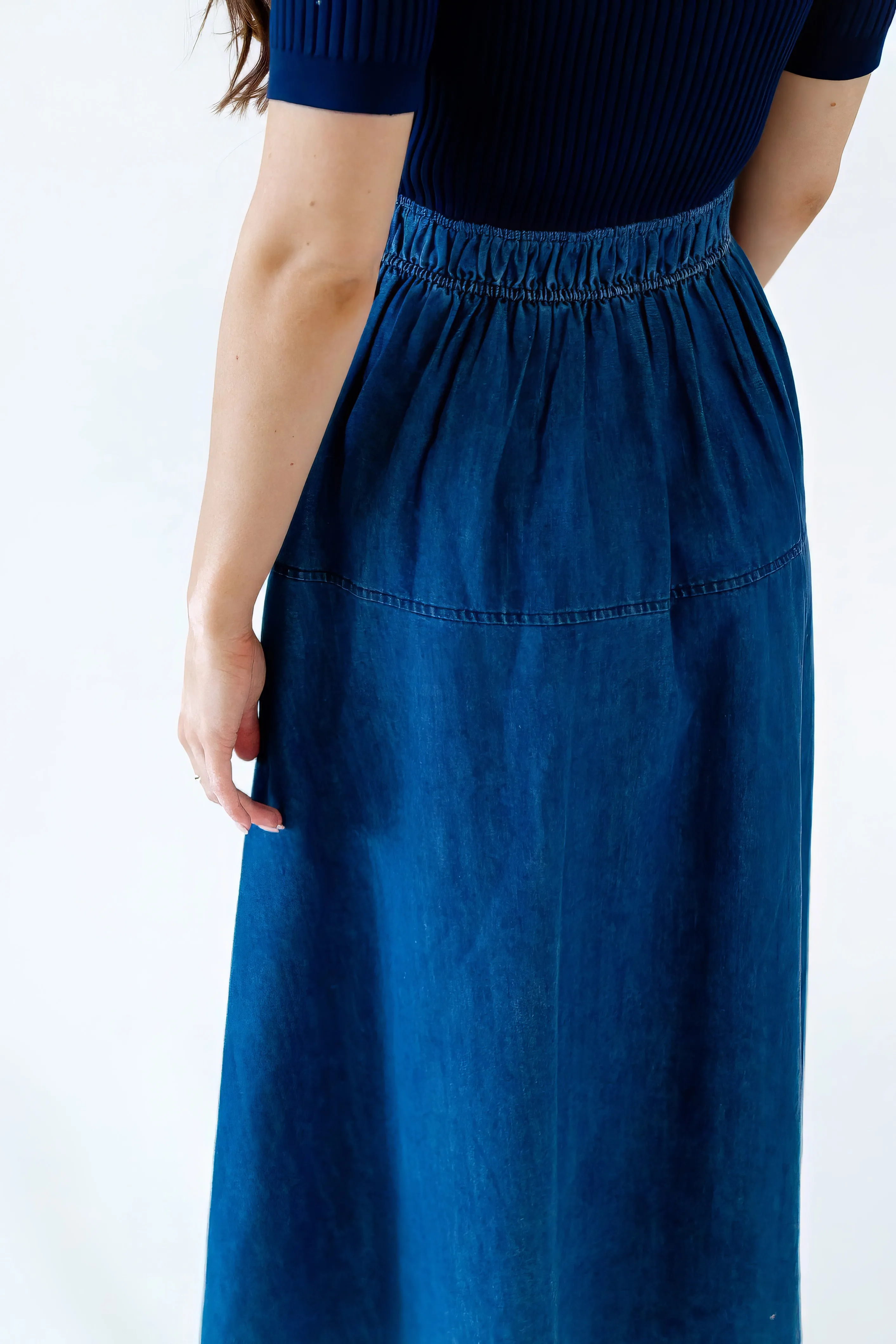 Taliah Mixed Media Chambray Dress
