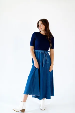 Taliah Mixed Media Chambray Dress