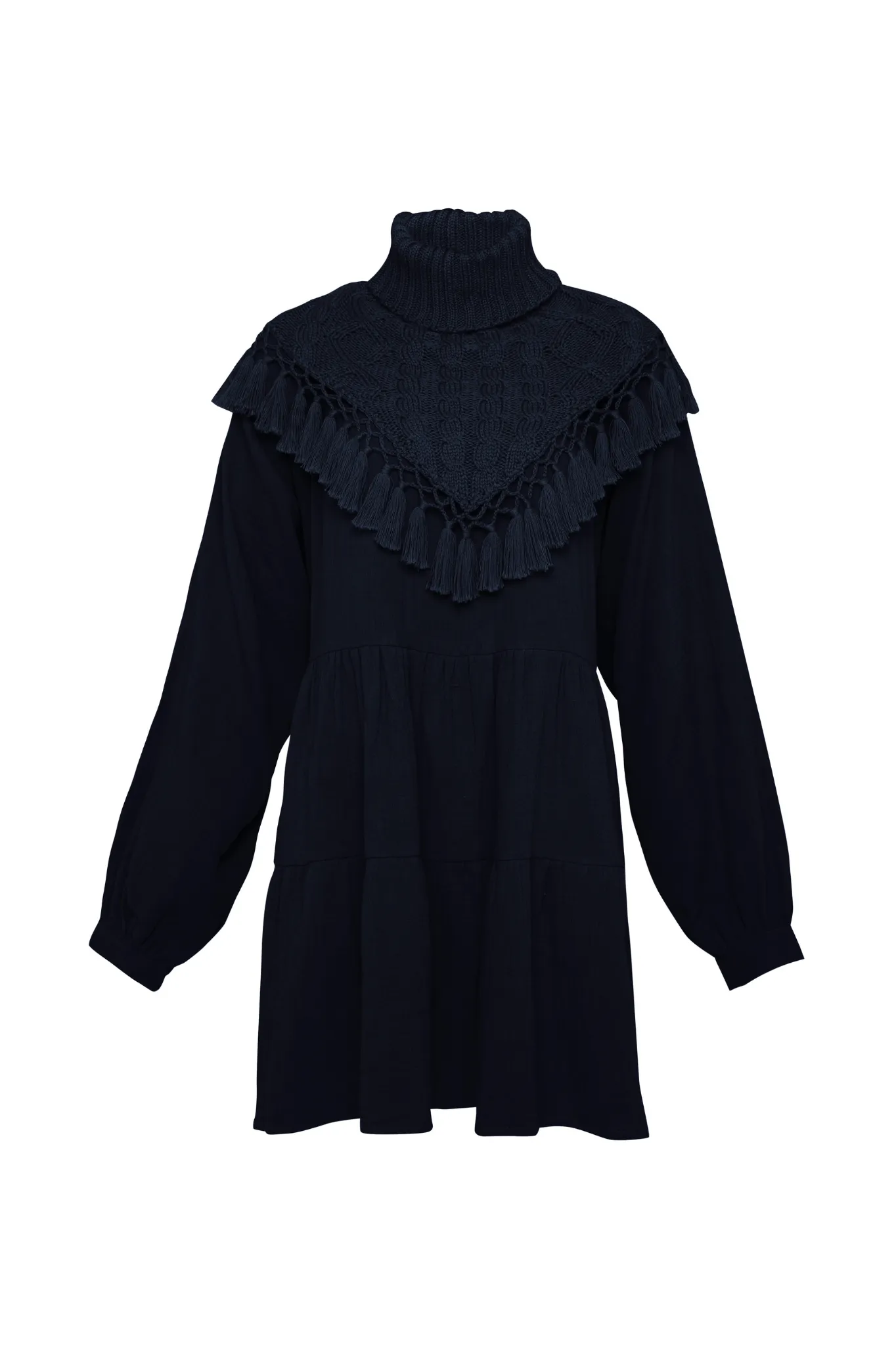 THE DYLAN MINI 3-TIERED DRESS WITH KNITTED WARMER - Ink Blue