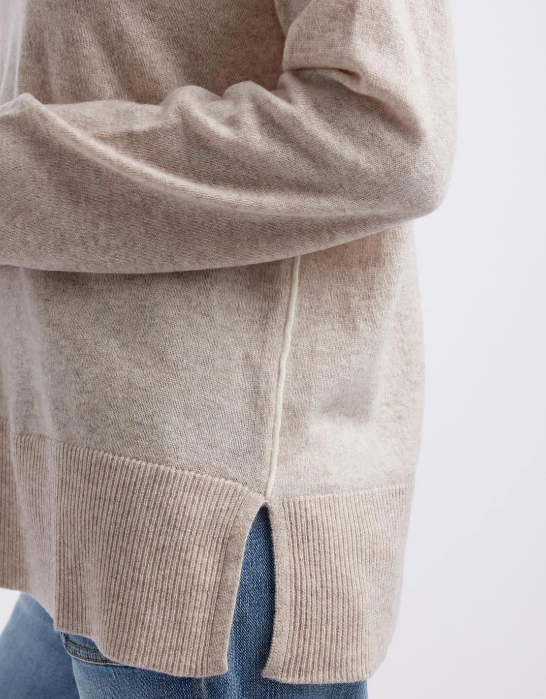 The French Quarter Wool Cashmere V Neck Knit Jumper - Oat/White